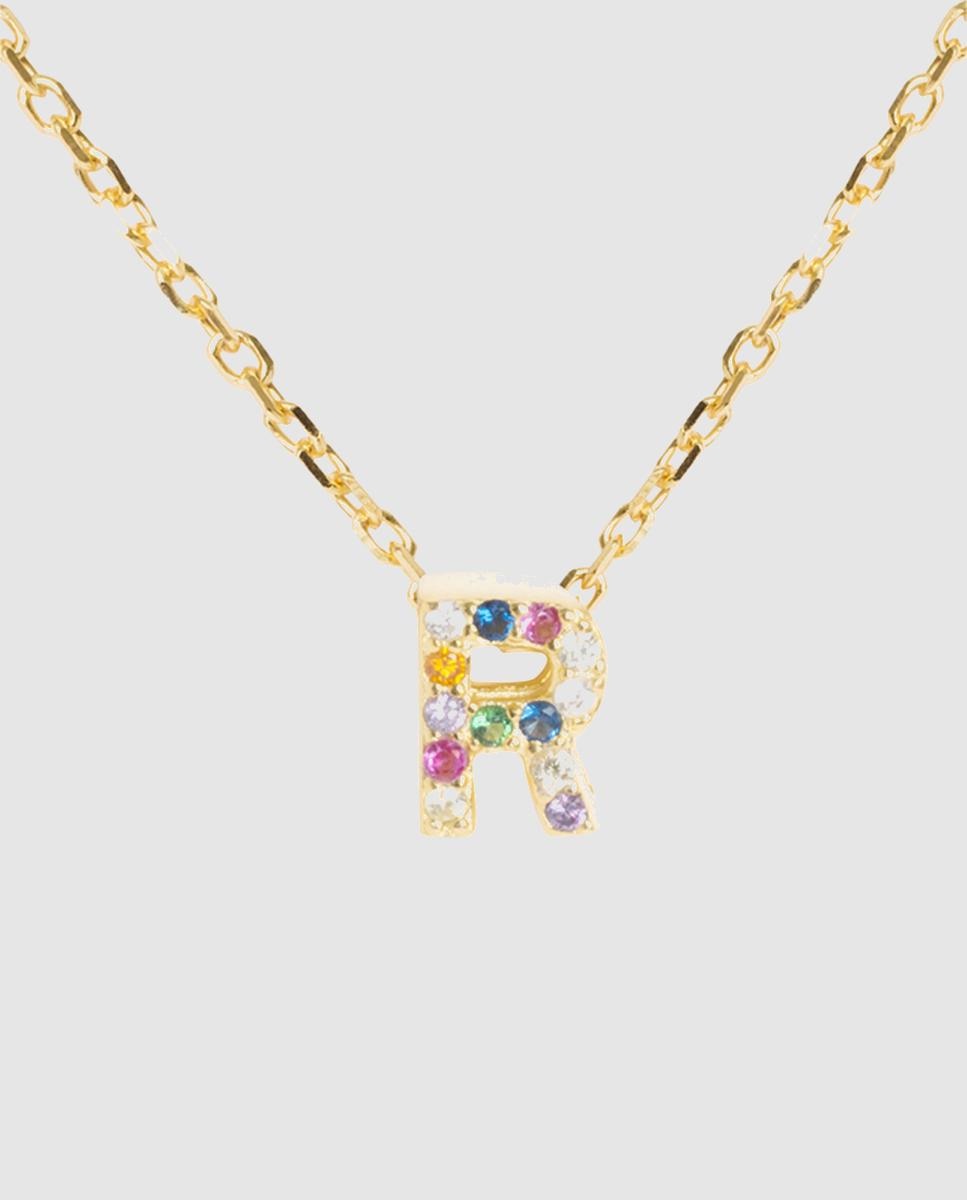 Colar Alphabet de Prata de Lei 925 com Acabamento em Ouro Amarelo de 18 Quilates e Zircónias Multicolor Ouro-1