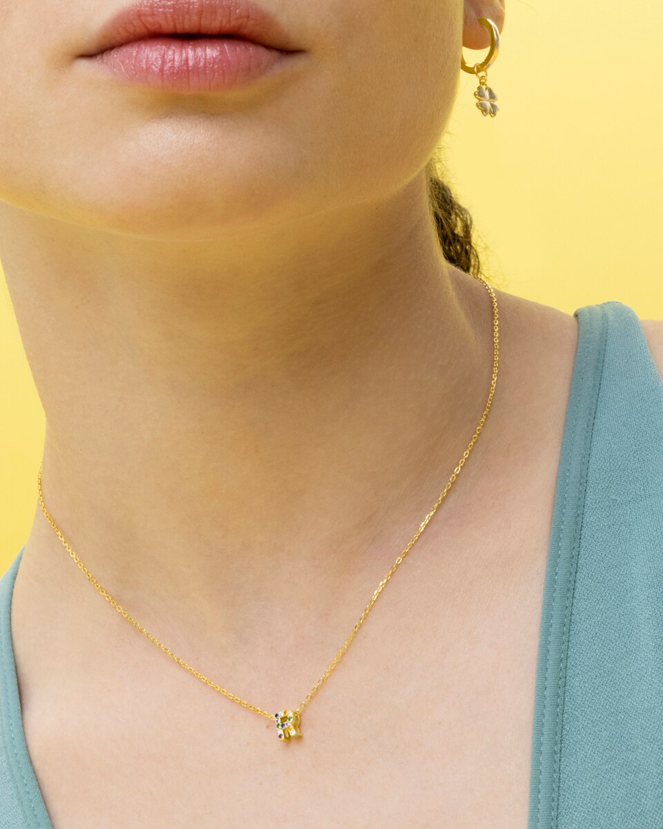 Colar Alphabet de Prata de Lei 925 com Acabamento em Ouro Amarelo de 18 Quilates e Zircónias Multicolor Ouro-3