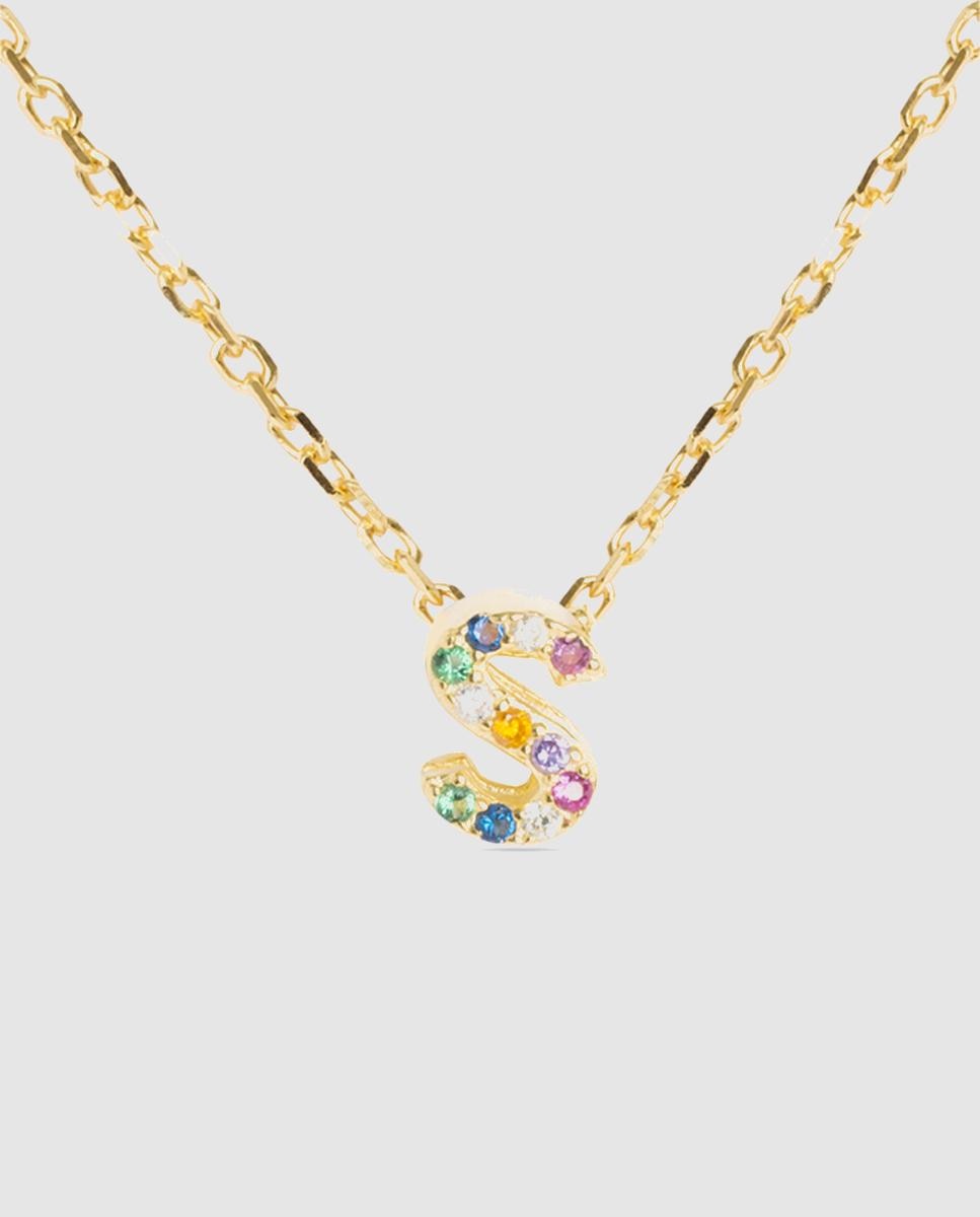 Colar Alphabet de Prata de Lei 925 com Acabamento em Ouro Amarelo de 18 Quilates e Zircónias Multicolor Ouro-1