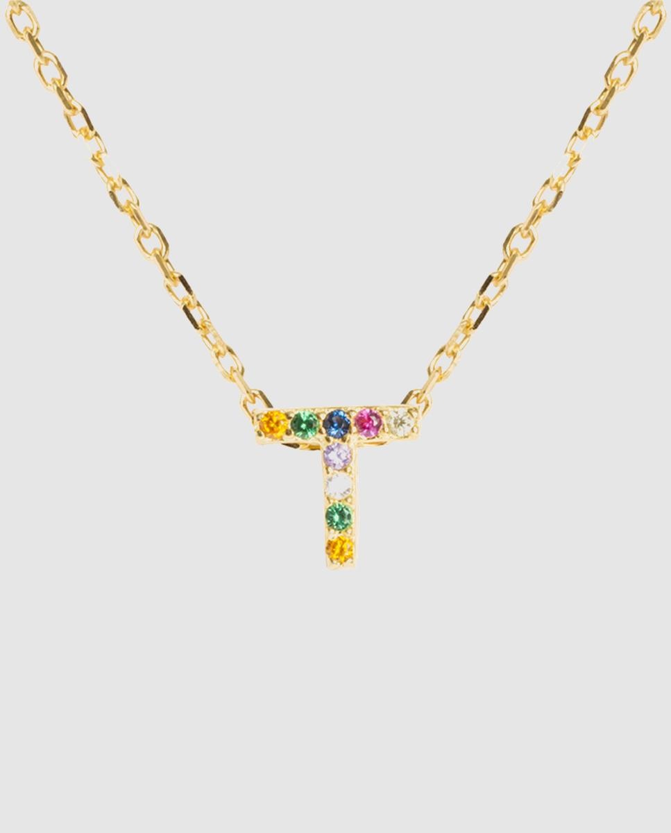 Colar Alphabet de Prata de Lei 925 com Acabamento em Ouro Amarelo de 18 Quilates e Zircónias Multicolor Ouro-1