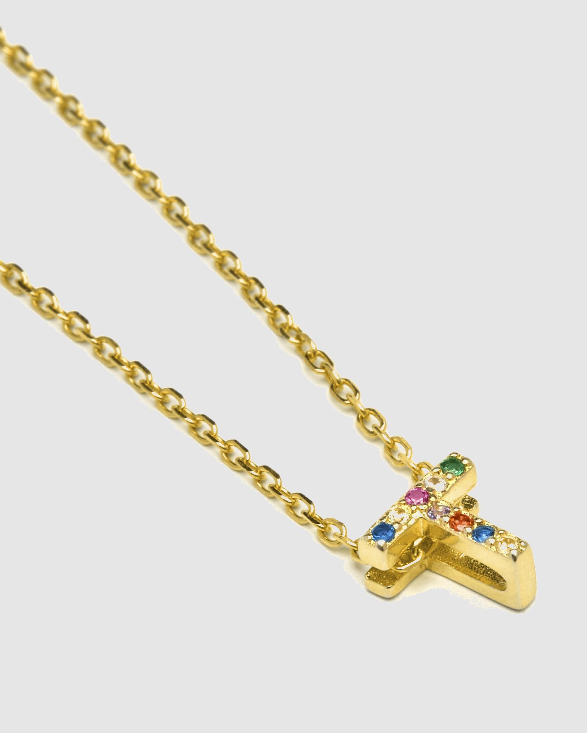 Colar Alphabet de Prata de Lei 925 com Acabamento em Ouro Amarelo de 18 Quilates e Zircónias Multicolor Ouro-4