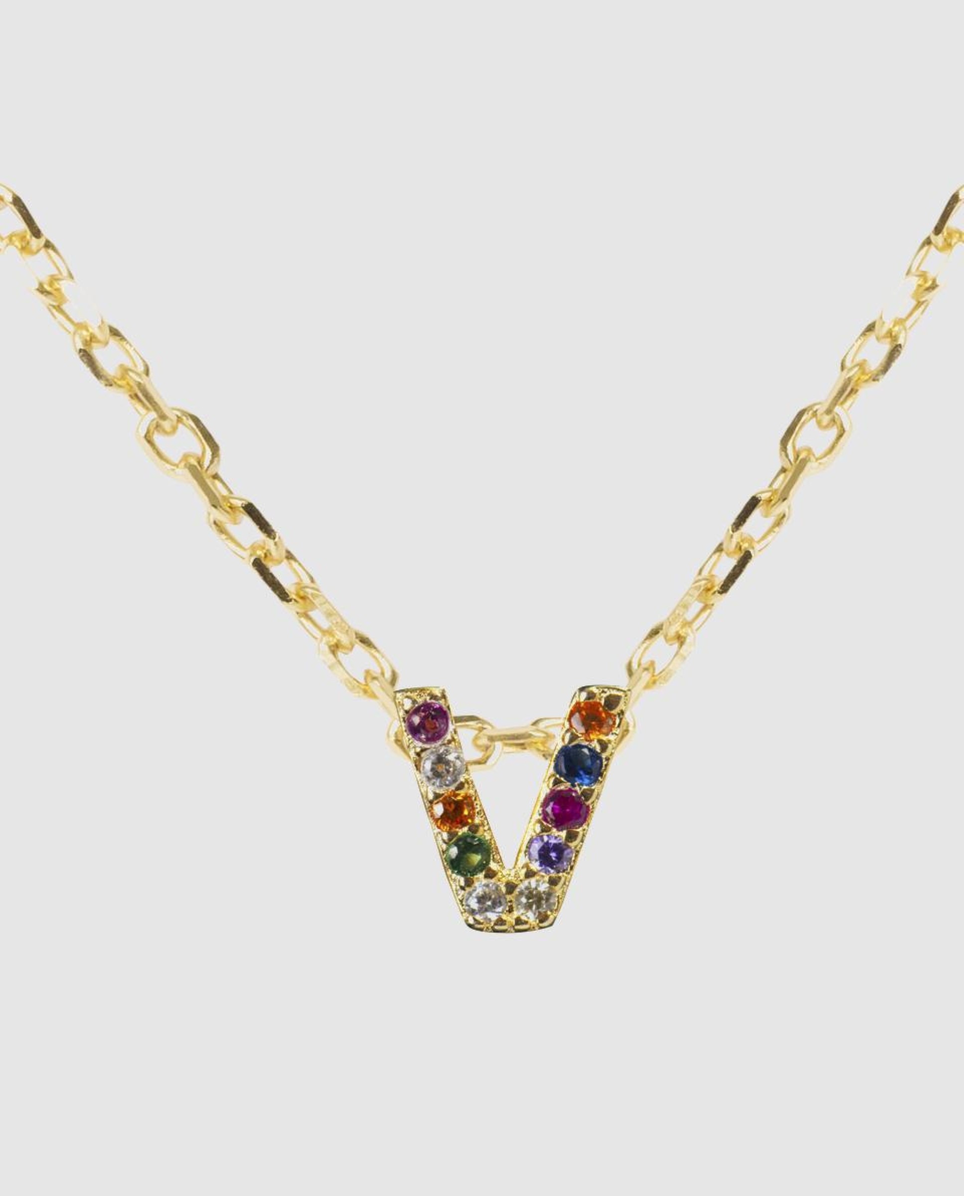 Colar Alphabet de Prata de Lei 925 com Acabamento em Ouro Amarelo de 18 Quilates e Zircónias Multicolor Multicolor-1