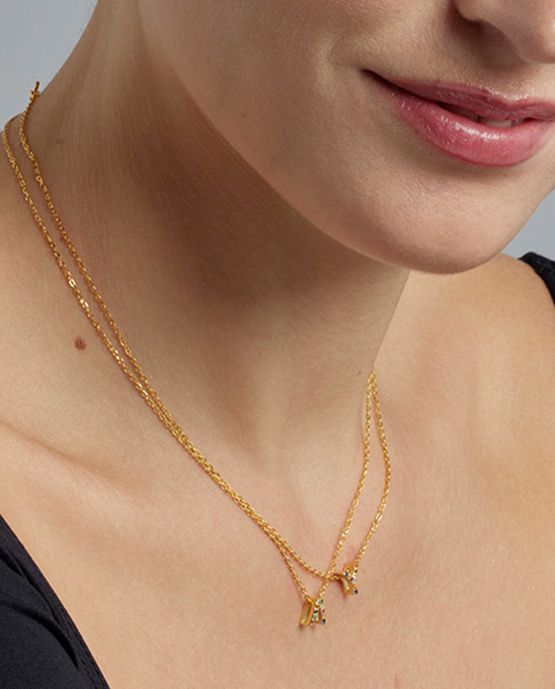 Colar Alphabet de Prata de Lei 925 com Acabamento em Ouro Amarelo de 18 Quilates e Zircónias Multicolor Multicolor-3
