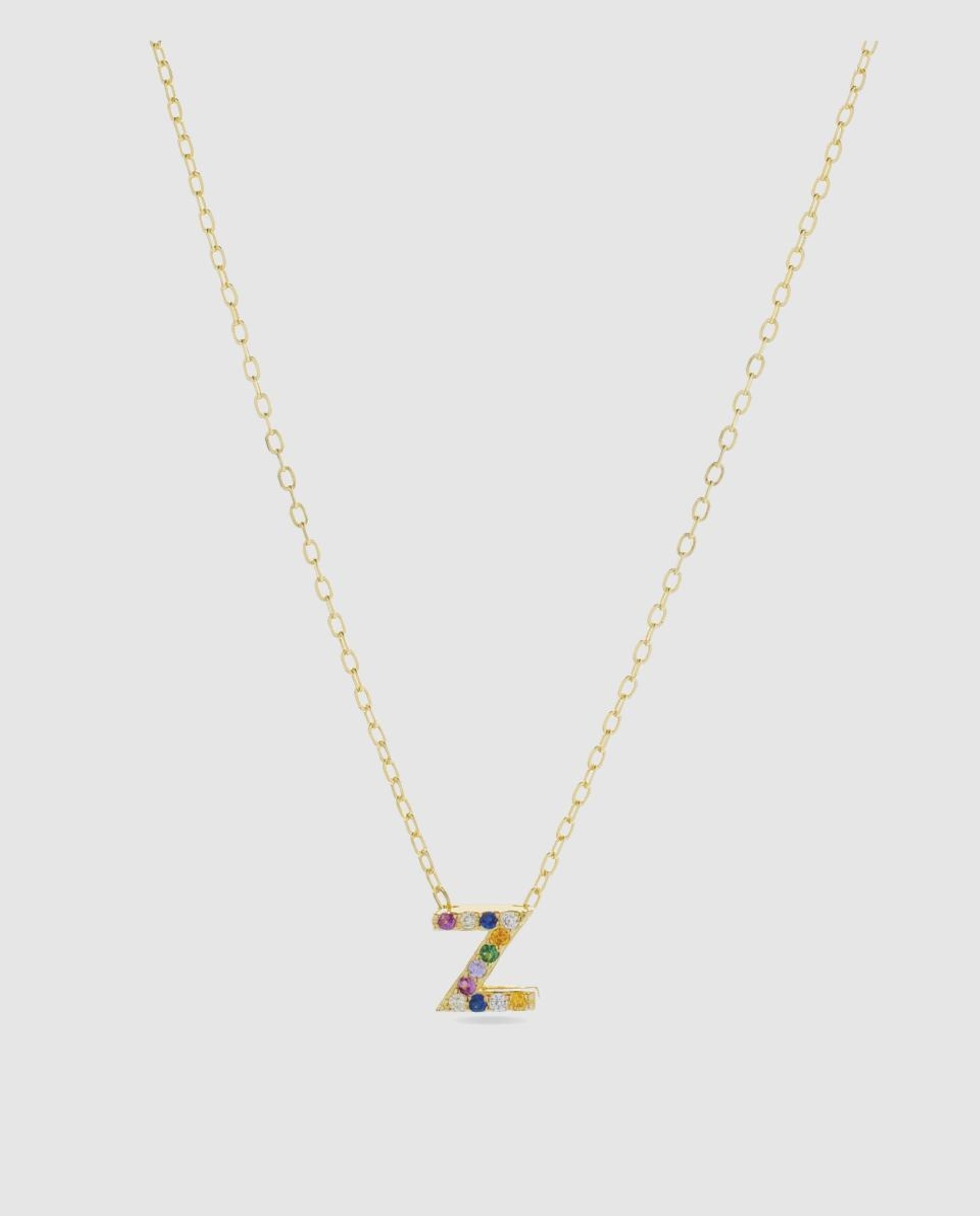 Colar Alphabet de Prata de Lei 925 com Acabamento em Ouro Amarelo de 18 Quilates e Zircónias Multicolor Multicolor-1