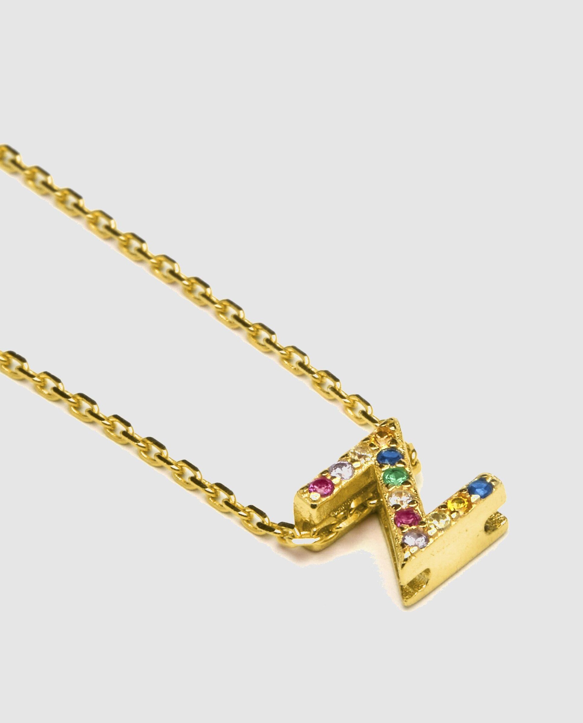 Colar Alphabet de Prata de Lei 925 com Acabamento em Ouro Amarelo de 18 Quilates e Zircónias Multicolor Multicolor-3