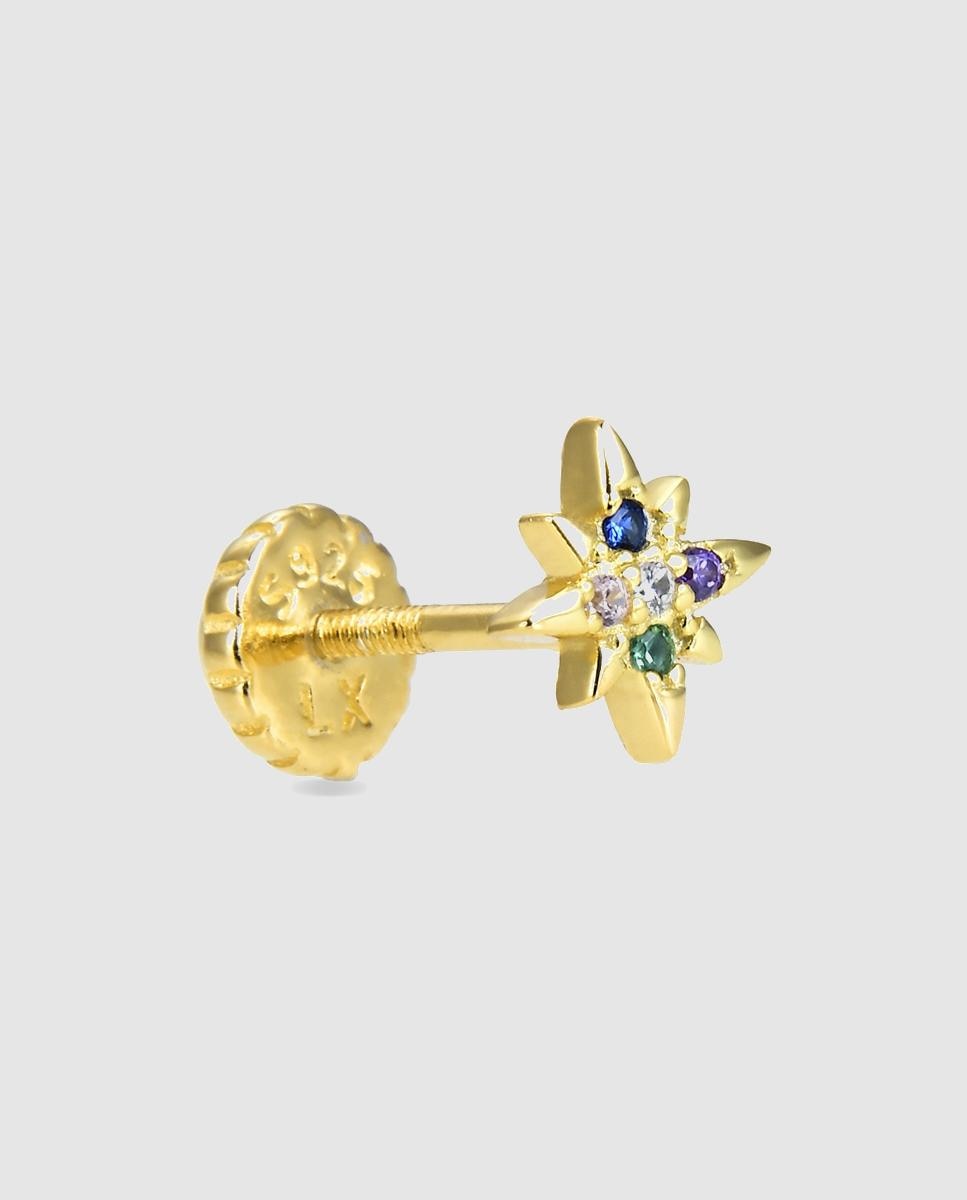 Piercing Personalizável de Prata de Lei 925 com Acabamento em Ouro Amarelo de 18 Quilates e Zirconita Multicolor Ouro-1