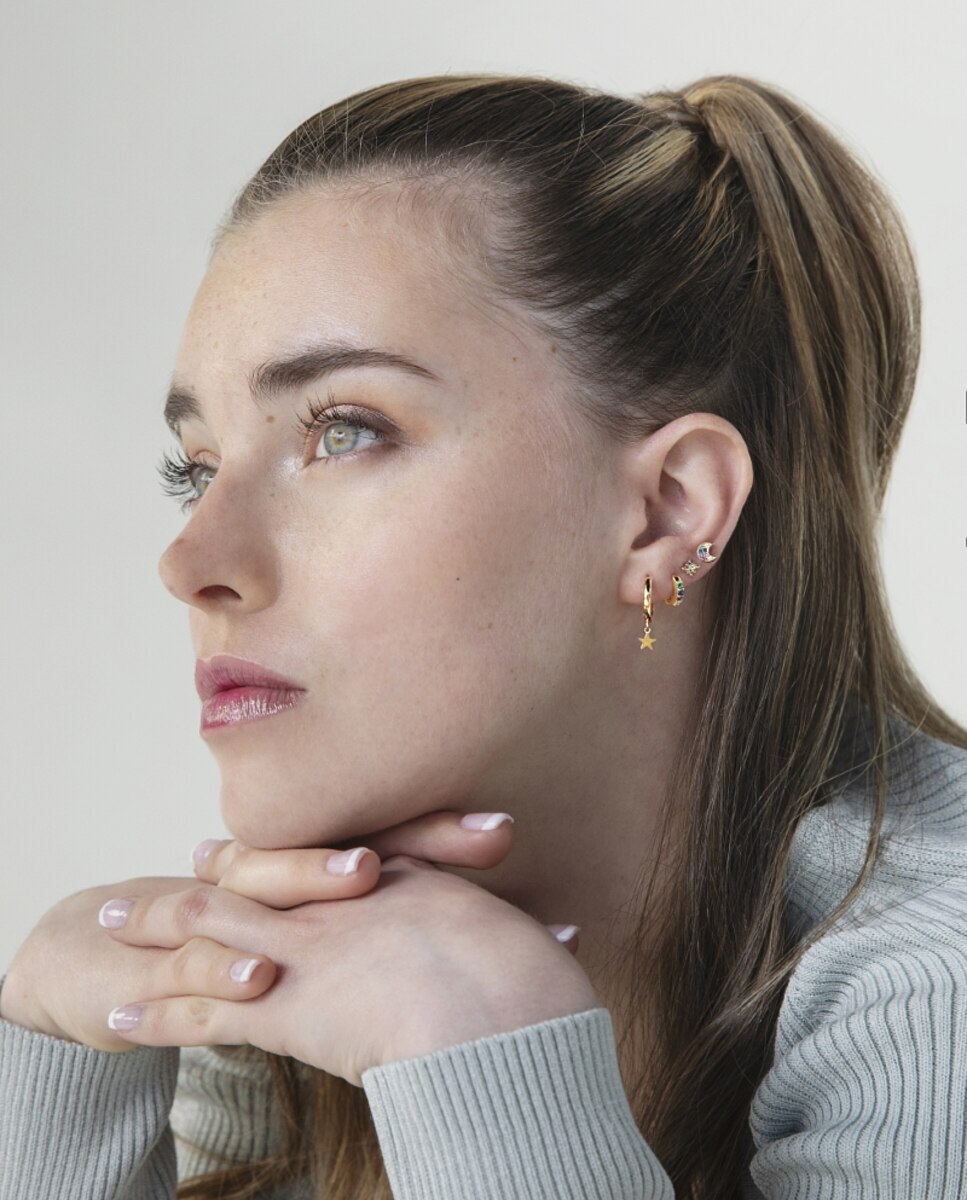 Piercing Personalizável de Prata de Lei 925 com Acabamento em Ouro Amarelo de 18 Quilates e Zirconita Multicolor Ouro-2