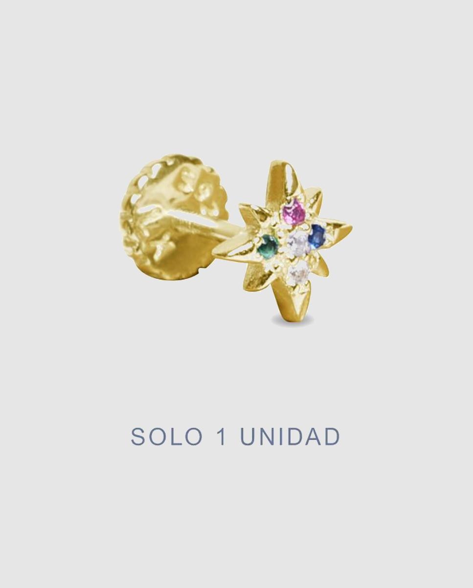 Piercing Personalizável de Prata de Lei 925 com Acabamento em Ouro Amarelo de 18 Quilates e Zirconita Multicolor Ouro-3