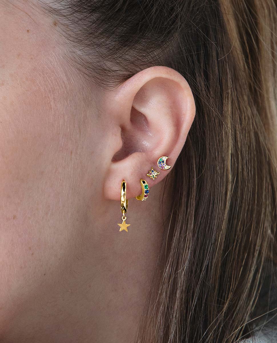 Piercing Personalizável de Prata de Lei 925 com Acabamento em Ouro Amarelo de 18 Quilates e Zirconita Multicolor Ouro-4