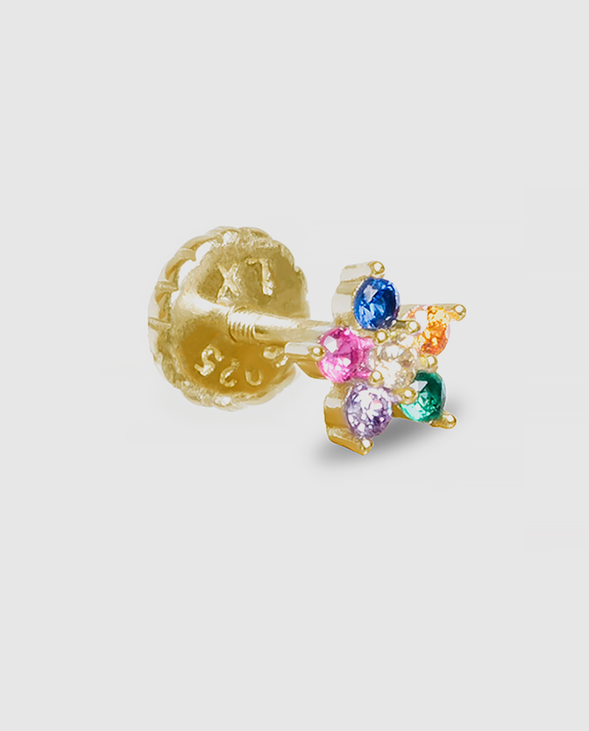 Piercing de Prata de Lei 925 com Acabamento em Ouro Amarelo de 18 Quilates e Zirconita Multicolor Ouro-1