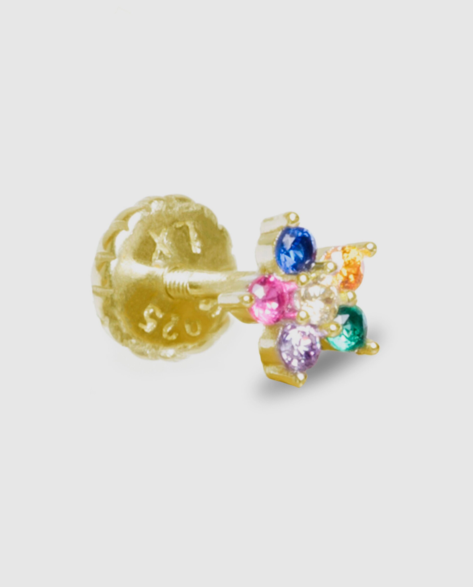 Piercing de Prata de Lei 925 com Acabamento em Ouro Amarelo de 18 Quilates e Zirconita Multicolor Ouro-3