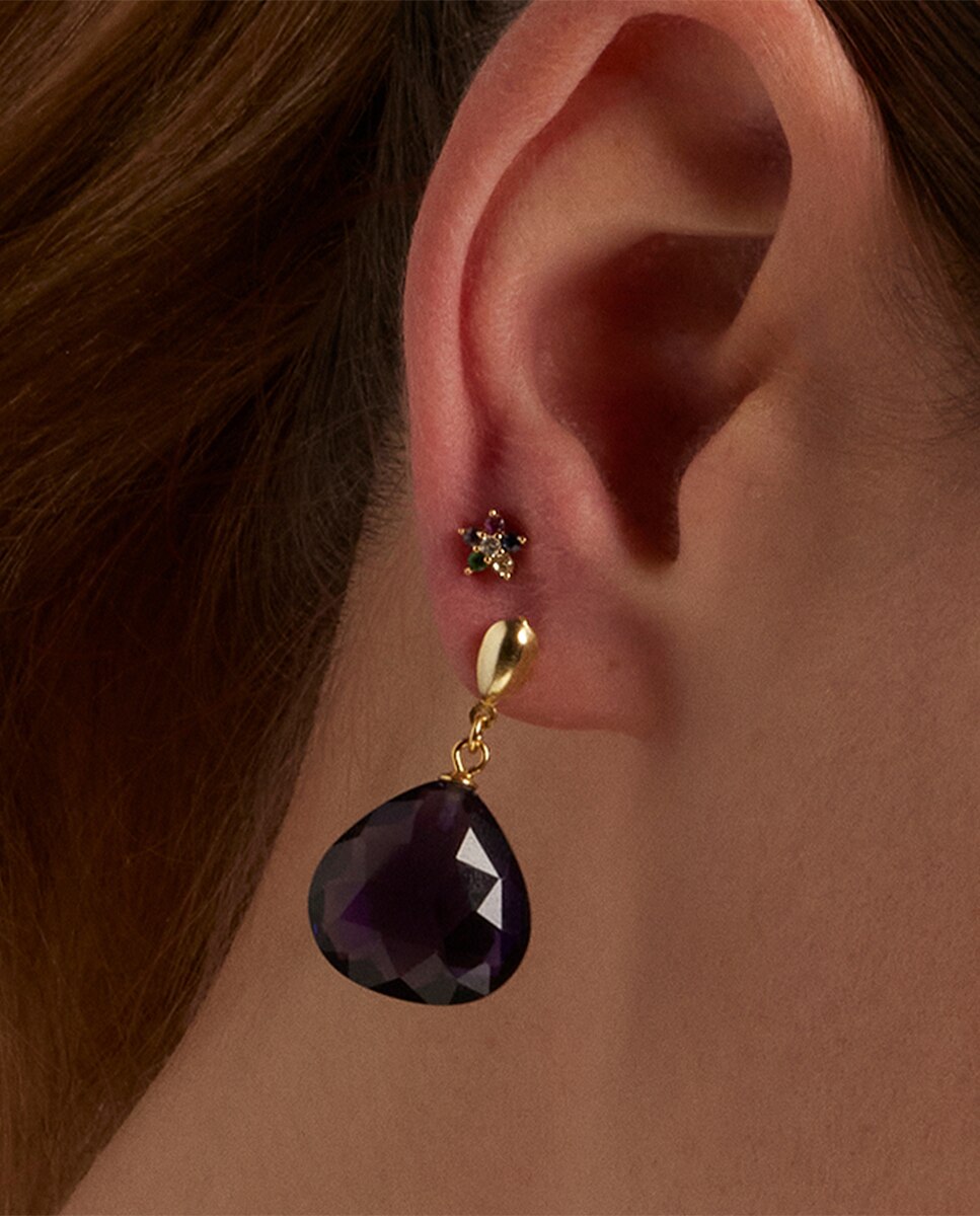 Piercing de Prata de Lei 925 com Acabamento em Ouro Amarelo de 18 Quilates e Zirconita Multicolor Ouro-4