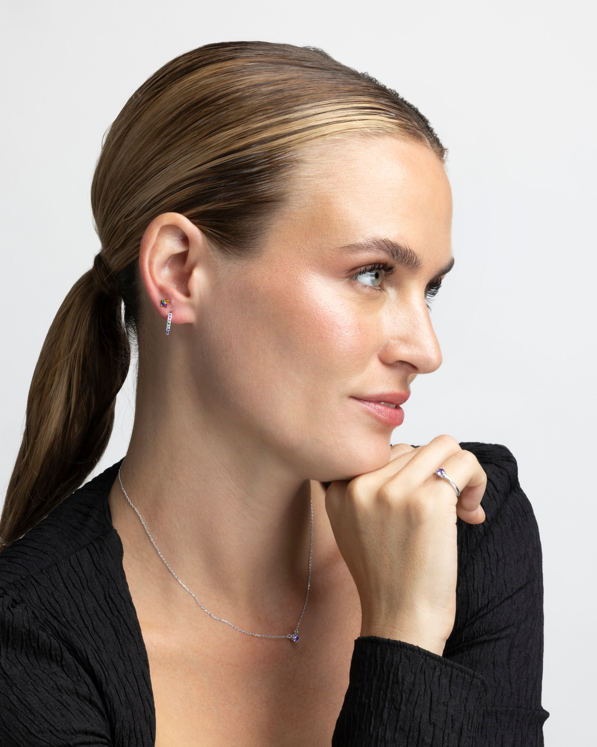 Piercing Personalizável de Prata de Lei 925 com Acabamento em Ouro de 18 Quilates e Zirconita Multicolor Ouro-2
