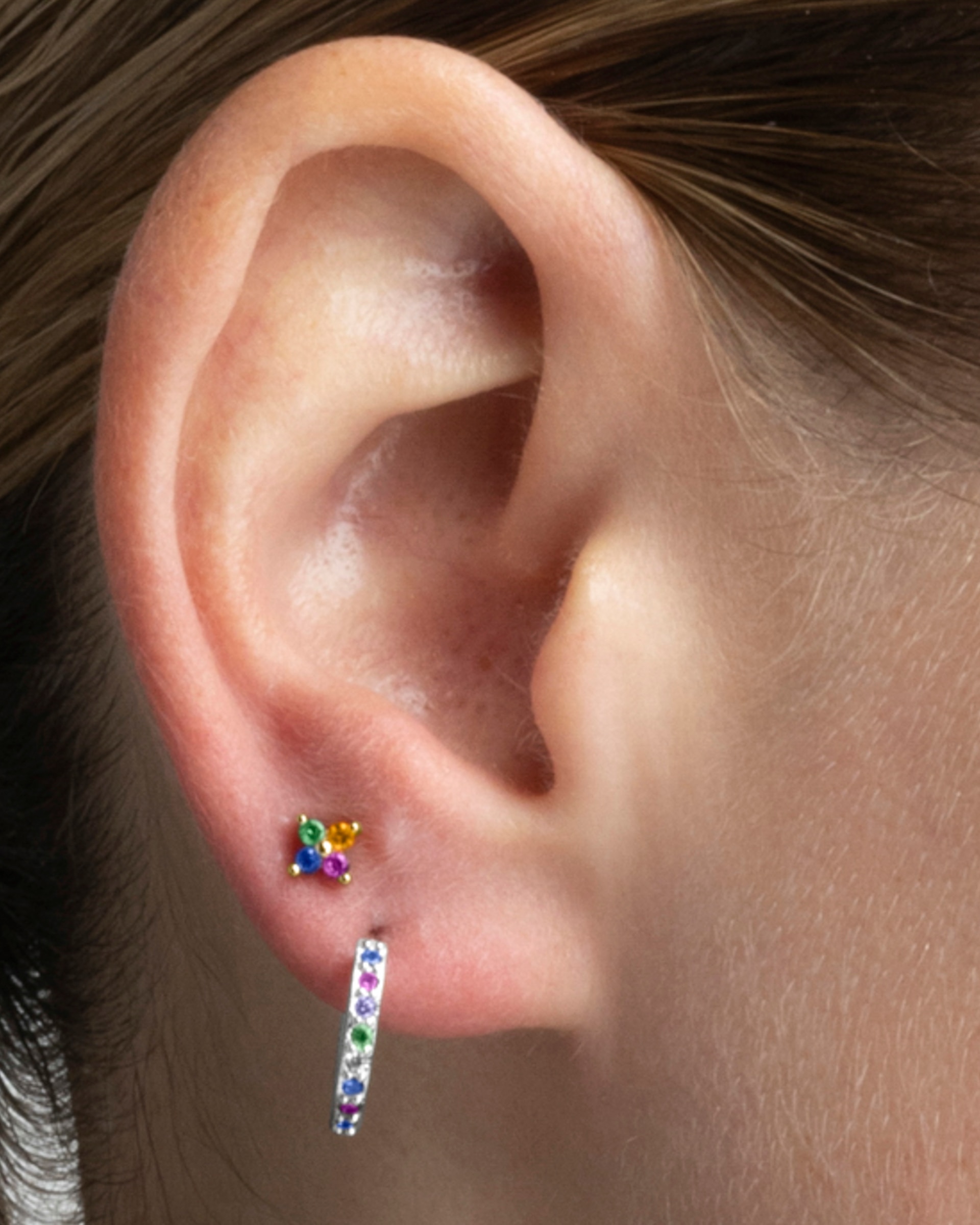 Piercing Personalizável de Prata de Lei 925 com Acabamento em Ouro de 18 Quilates e Zirconita Multicolor Ouro-4