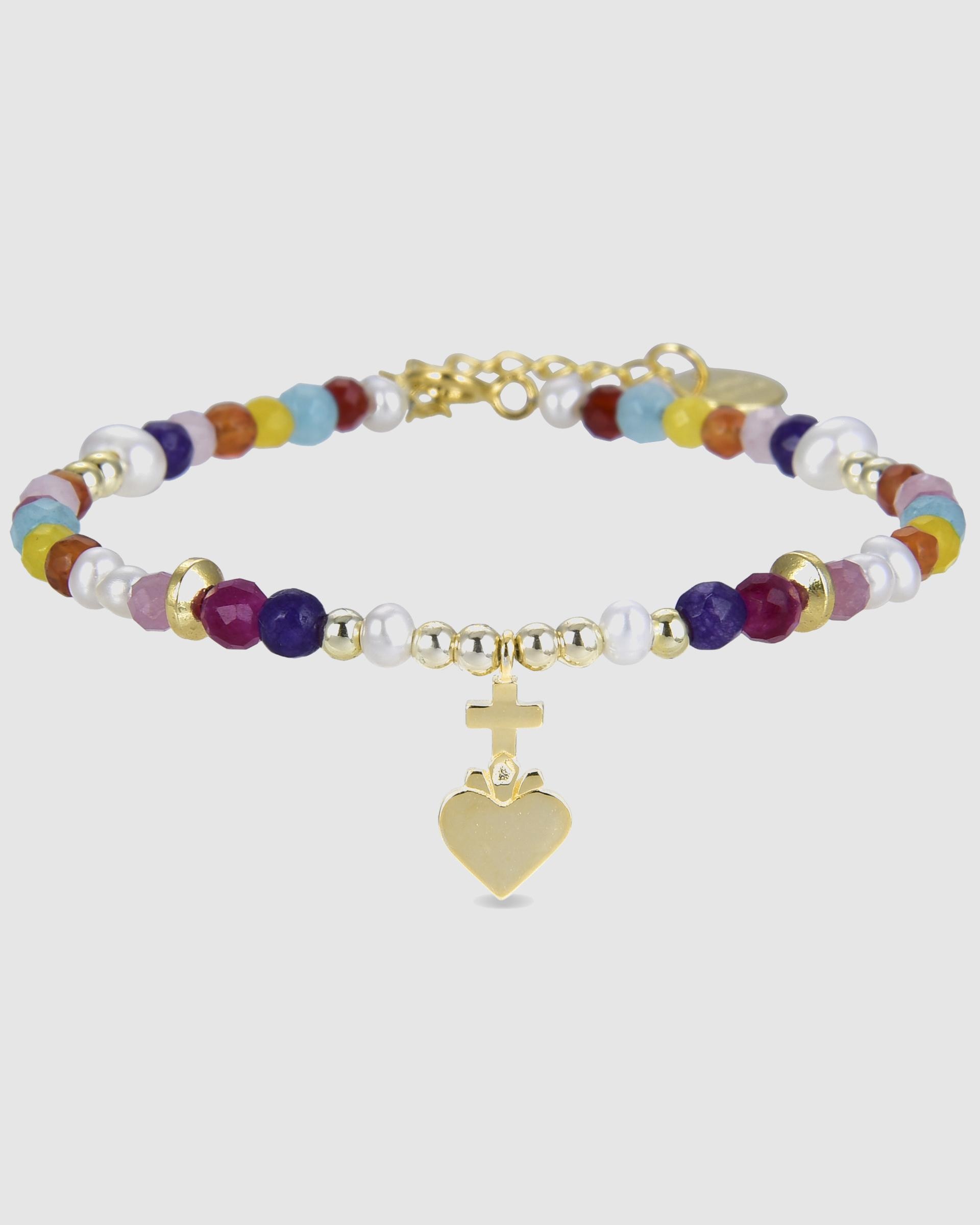 Pulseira com Charms Trendy de Prata de Lei 925 Acabada em Ouro de 18 Quilates com Cristal Multicolor Ouro-1
