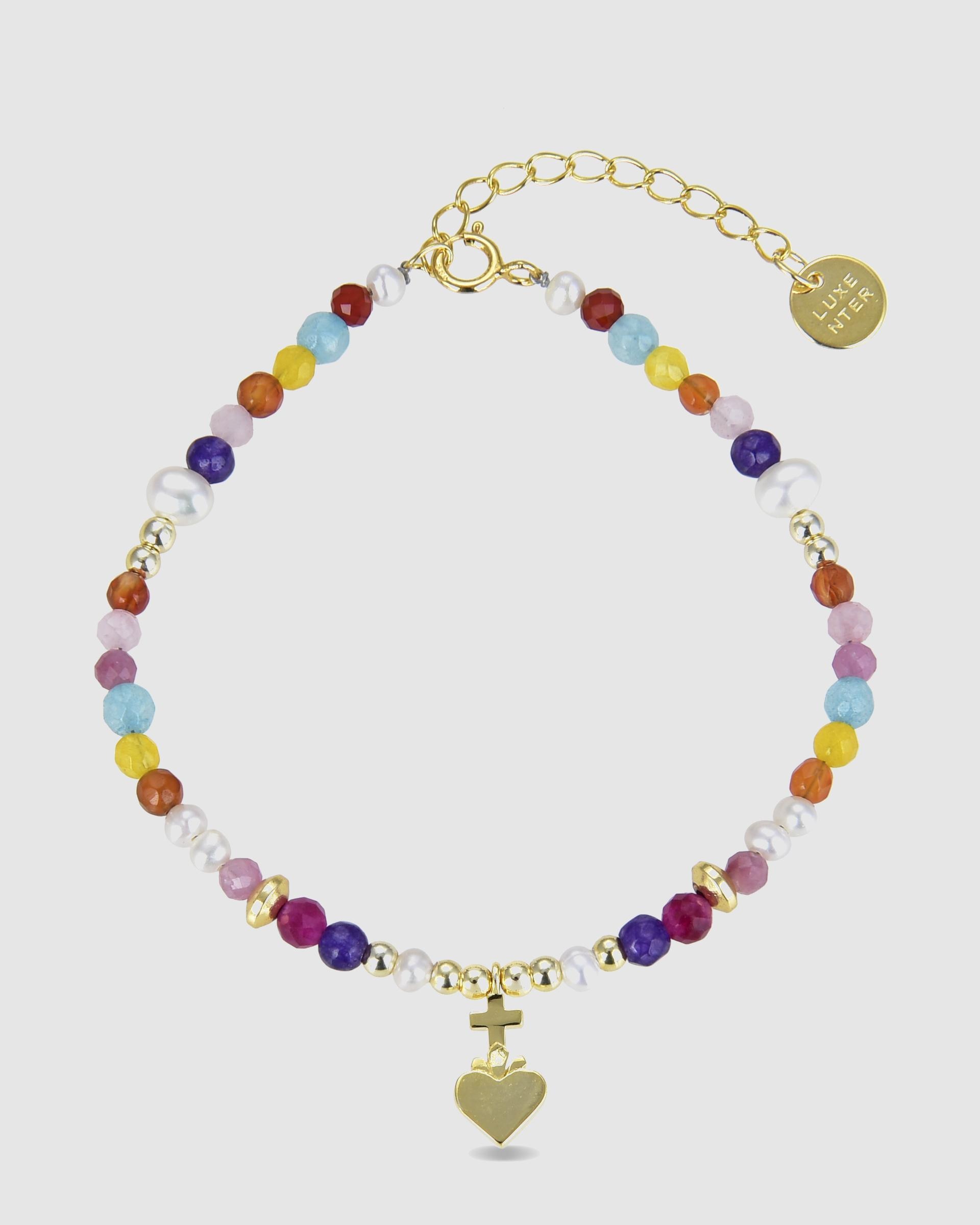 Pulseira com Charms Trendy de Prata de Lei 925 Acabada em Ouro de 18 Quilates com Cristal Multicolor Ouro-3