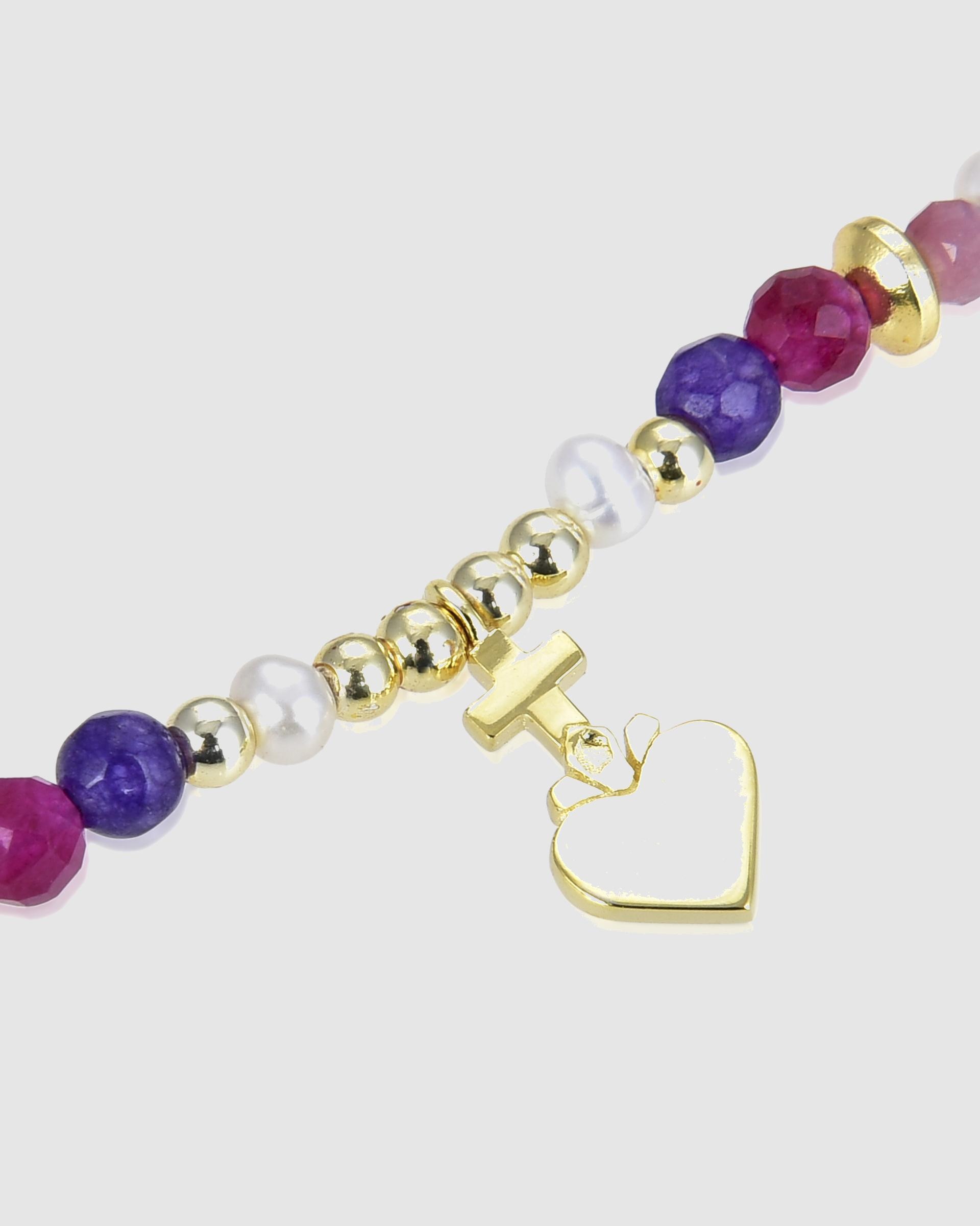 Pulseira com Charms Trendy de Prata de Lei 925 Acabada em Ouro de 18 Quilates com Cristal Multicolor Ouro-4