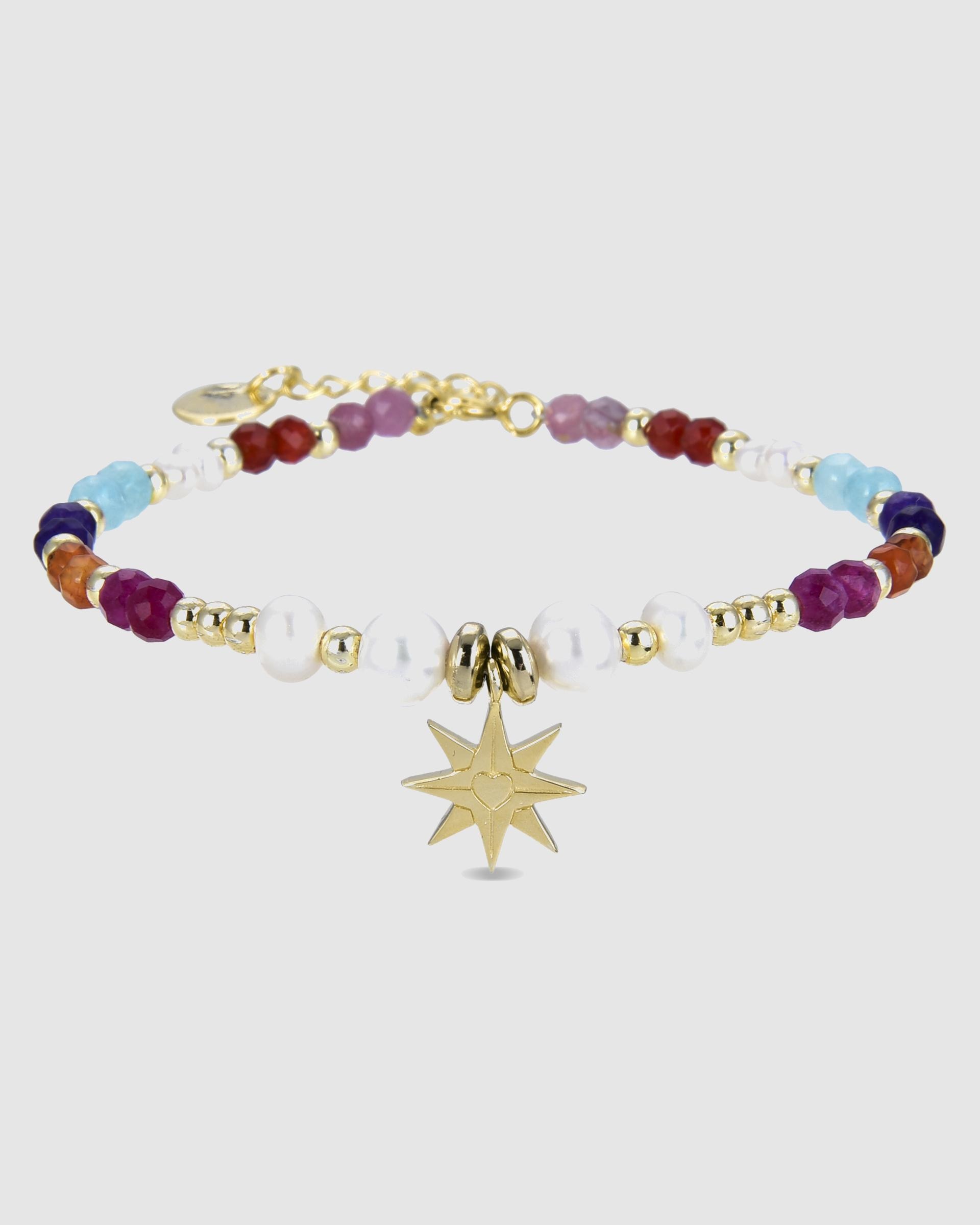 Pulseira de Corrente Trendy de Prata de Lei 925 Acabada em Ouro de 18 Quilates com Cristal Multicolor Ouro-1