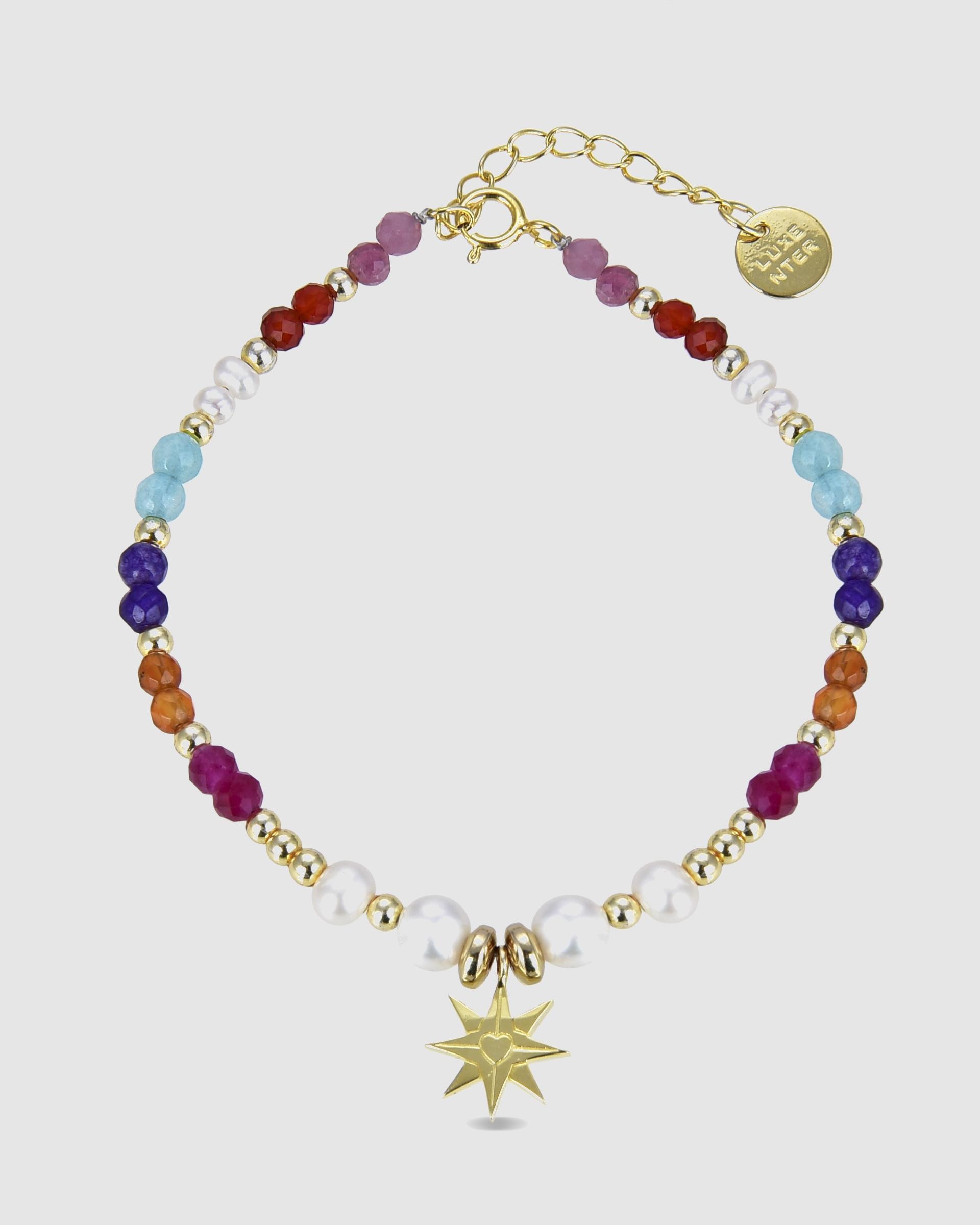 Pulseira de Corrente Trendy de Prata de Lei 925 Acabada em Ouro de 18 Quilates com Cristal Multicolor Ouro-3