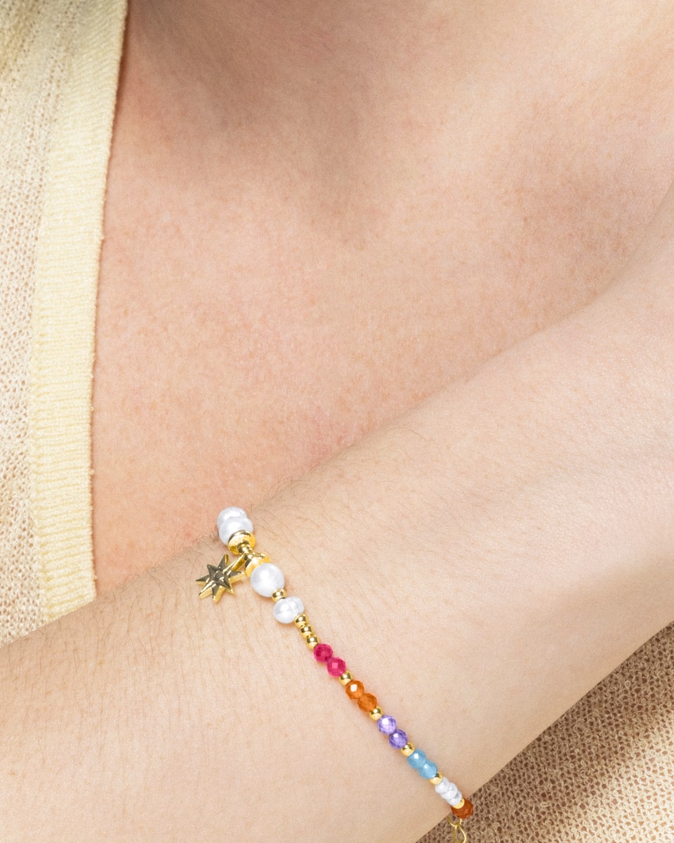 Pulseira de Corrente Trendy de Prata de Lei 925 Acabada em Ouro de 18 Quilates com Cristal Multicolor Ouro-4