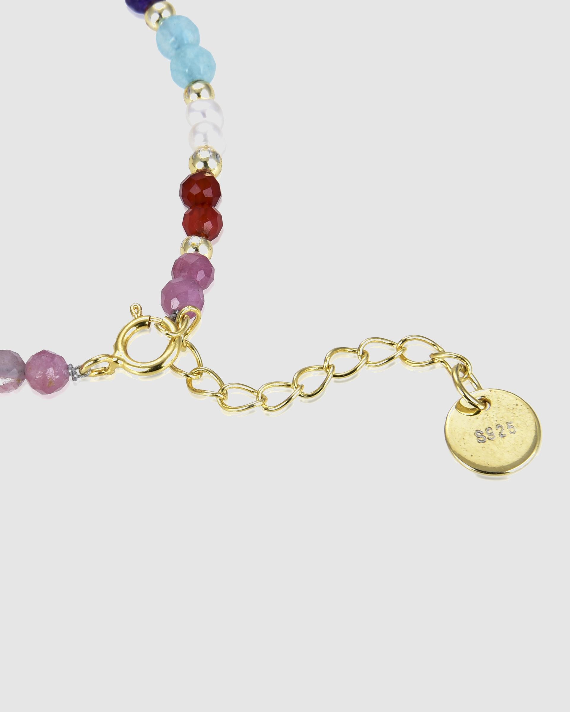 Pulseira de Corrente Trendy de Prata de Lei 925 Acabada em Ouro de 18 Quilates com Cristal Multicolor Ouro-7