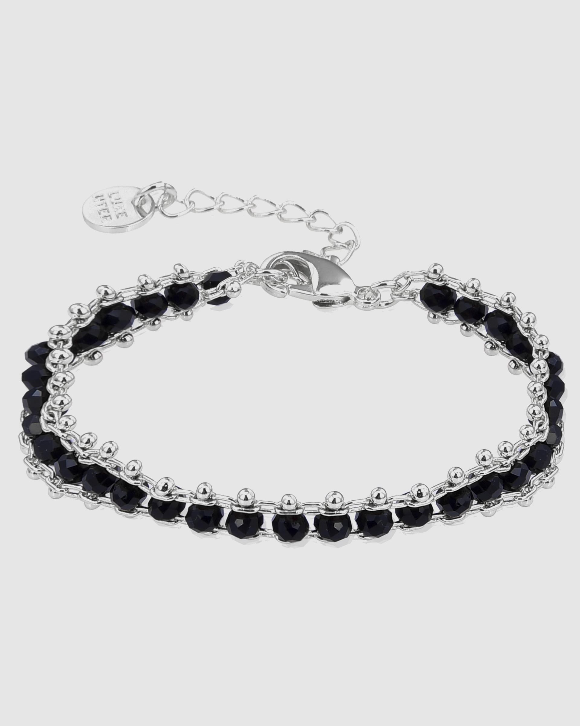 Pulseira de Corrente Pide Un Deseo de Prata de Lei 925 Acabada em Ródio com Cristal Preto Prata-1