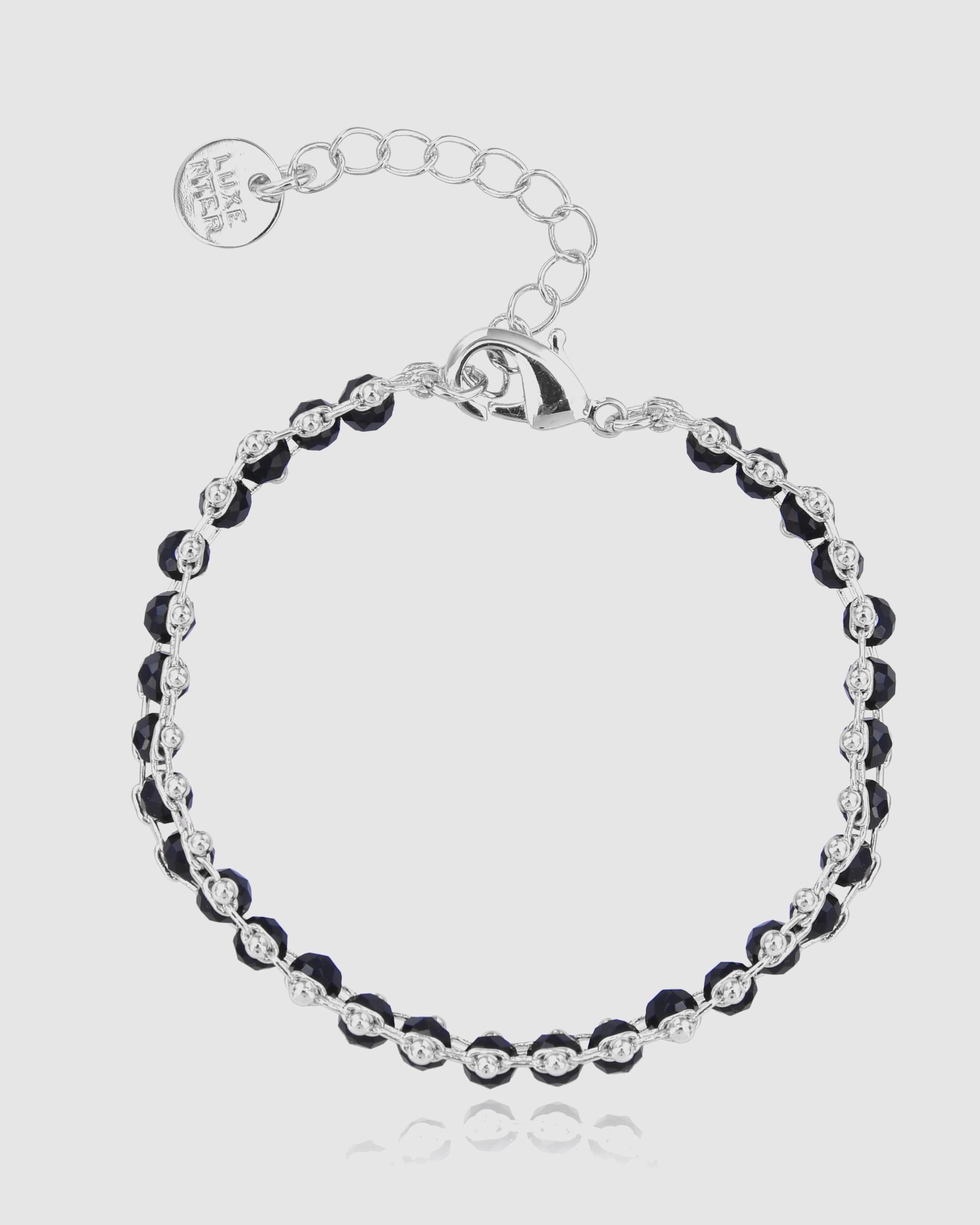 Pulseira de Corrente Pide Un Deseo de Prata de Lei 925 Acabada em Ródio com Cristal Preto Prata-3