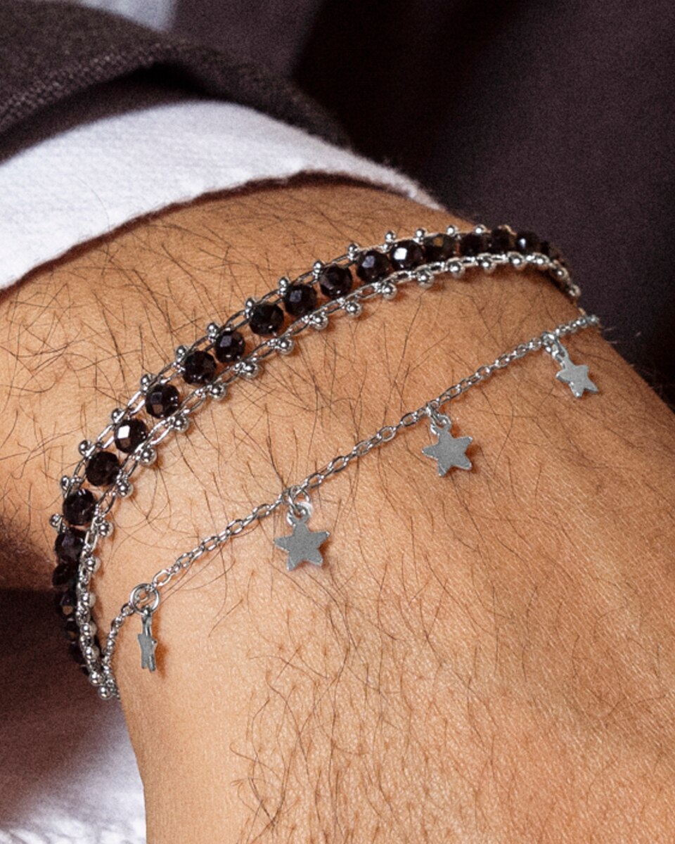Pulseira de Corrente Pide Un Deseo de Prata de Lei 925 Acabada em Ródio com Cristal Preto Prata-4