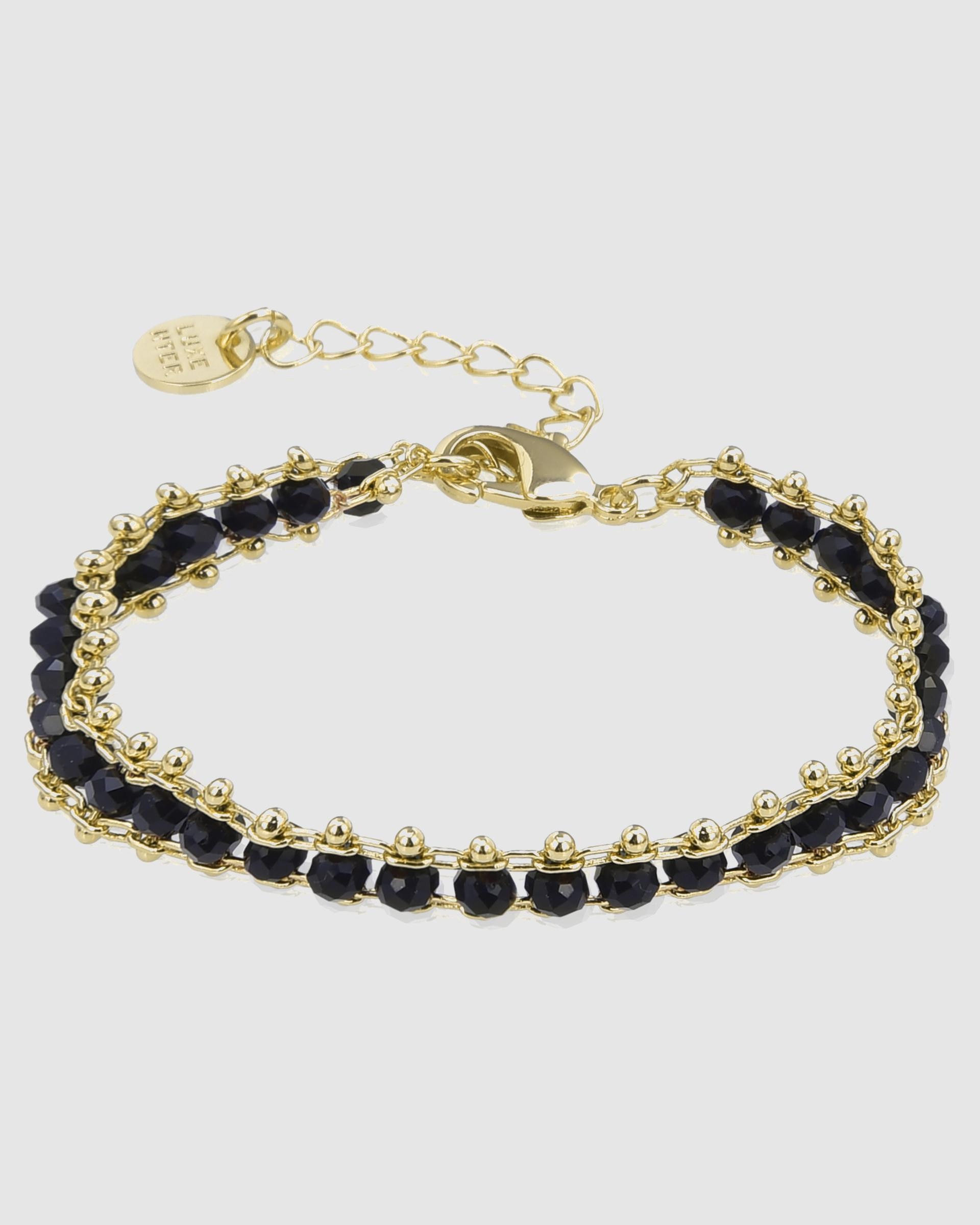 Pulseira de Corrente Make a Wish de Prata de Lei 925 Acabada em Ouro Amarelo de 18 Quilates com Cristal em Preto Ouro-1