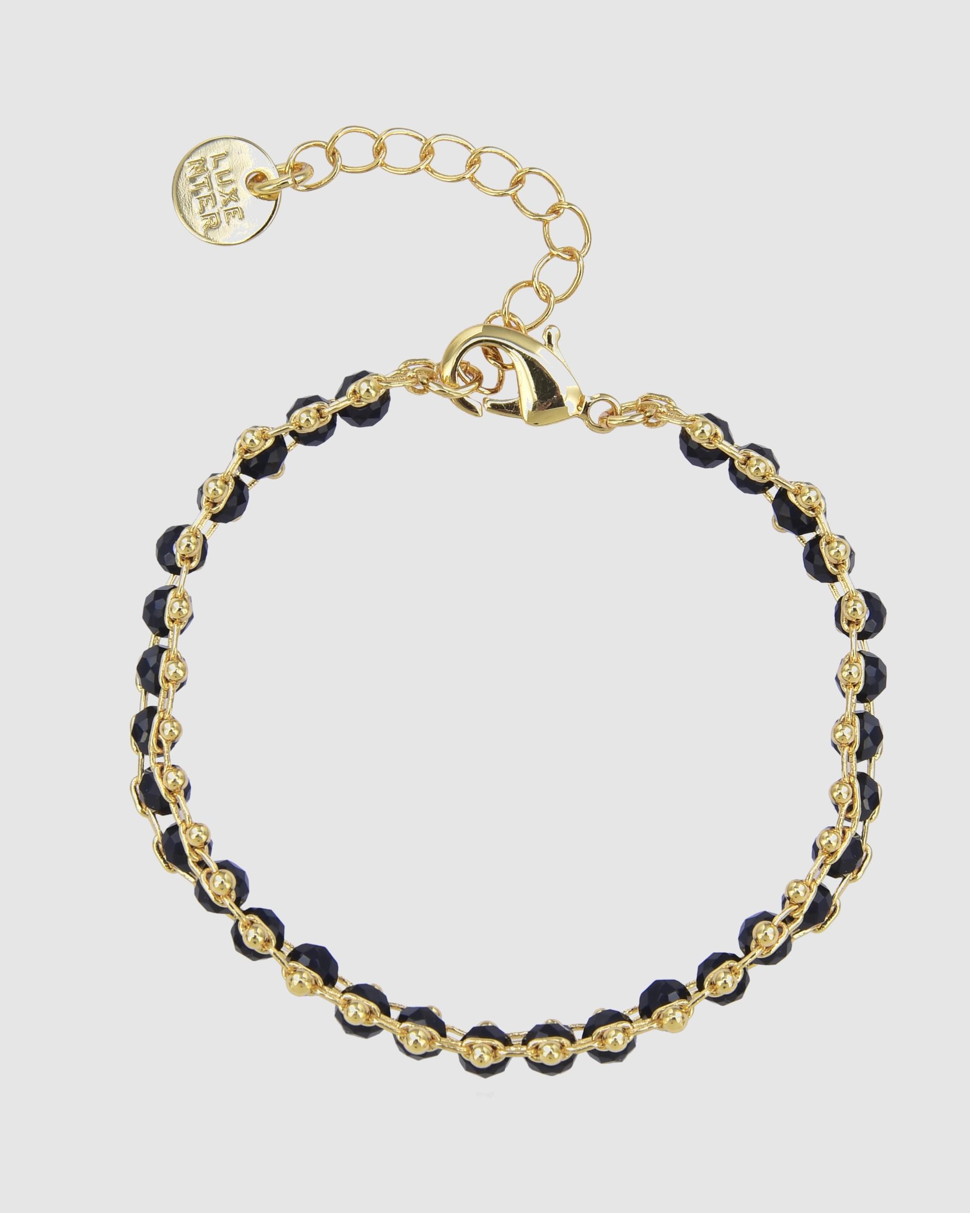 Pulseira de Corrente Make a Wish de Prata de Lei 925 Acabada em Ouro Amarelo de 18 Quilates com Cristal em Preto Ouro-3