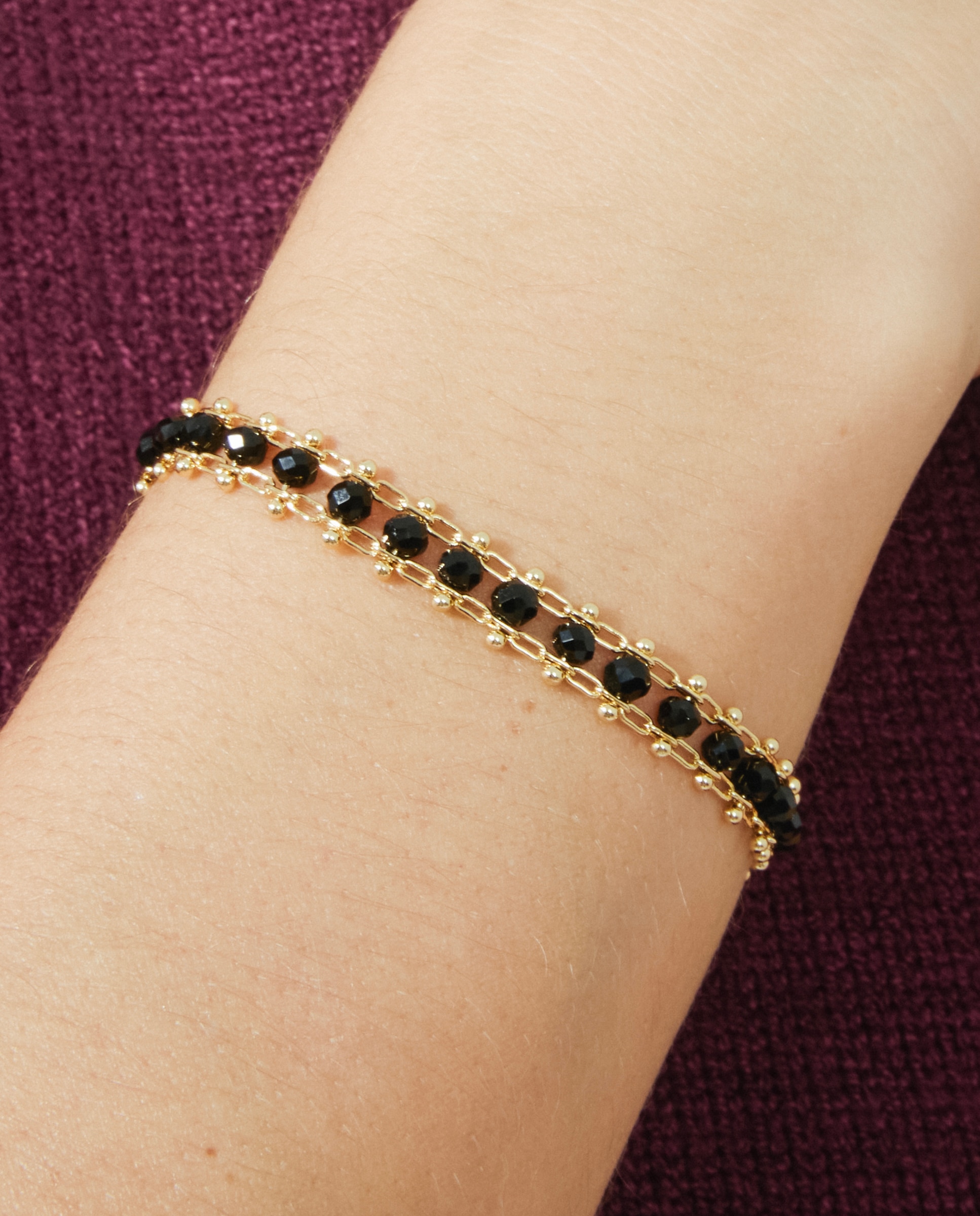 Pulseira de Corrente Make a Wish de Prata de Lei 925 Acabada em Ouro Amarelo de 18 Quilates com Cristal em Preto Ouro-4