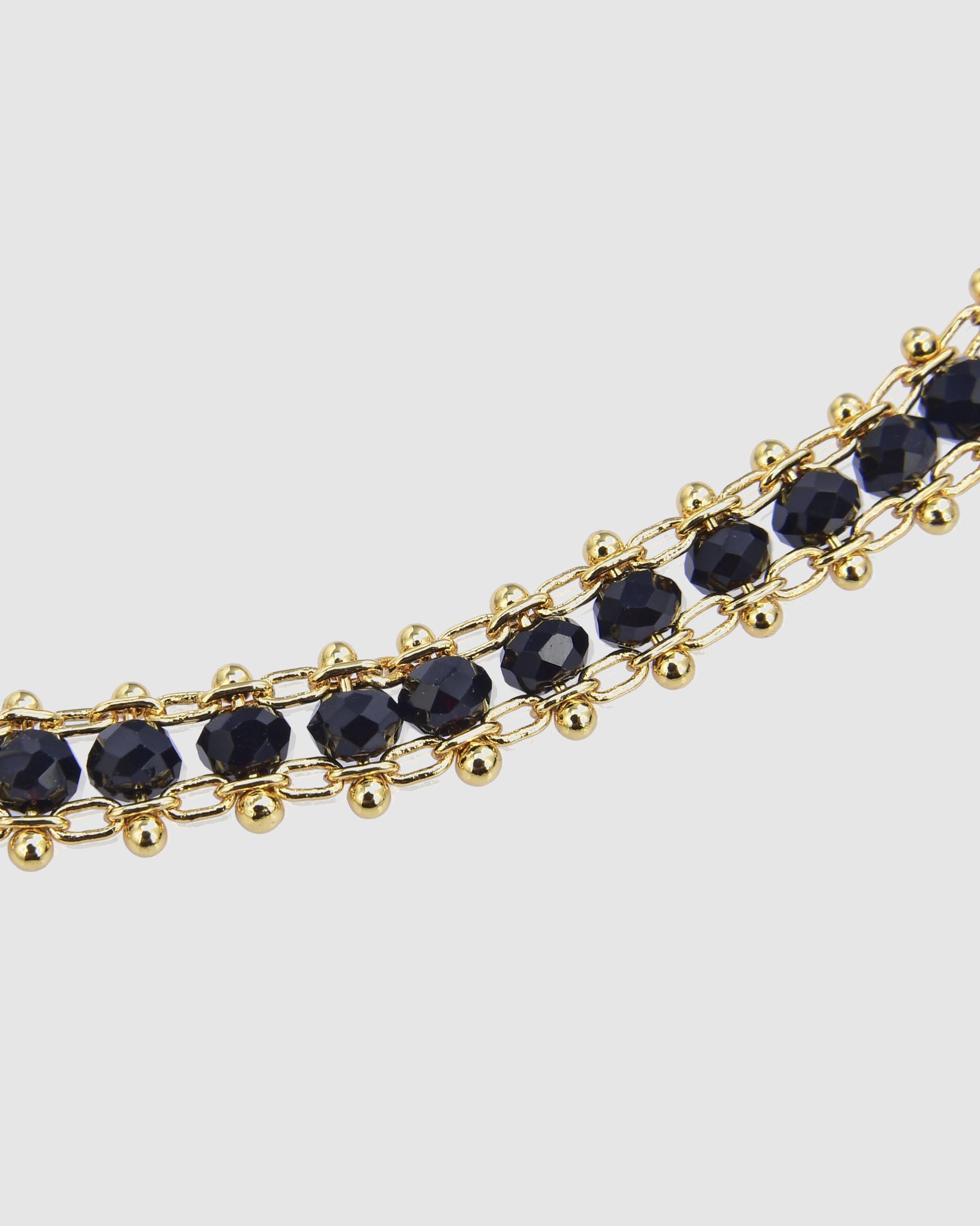 Pulseira de Corrente Make a Wish de Prata de Lei 925 Acabada em Ouro Amarelo de 18 Quilates com Cristal em Preto Ouro-6