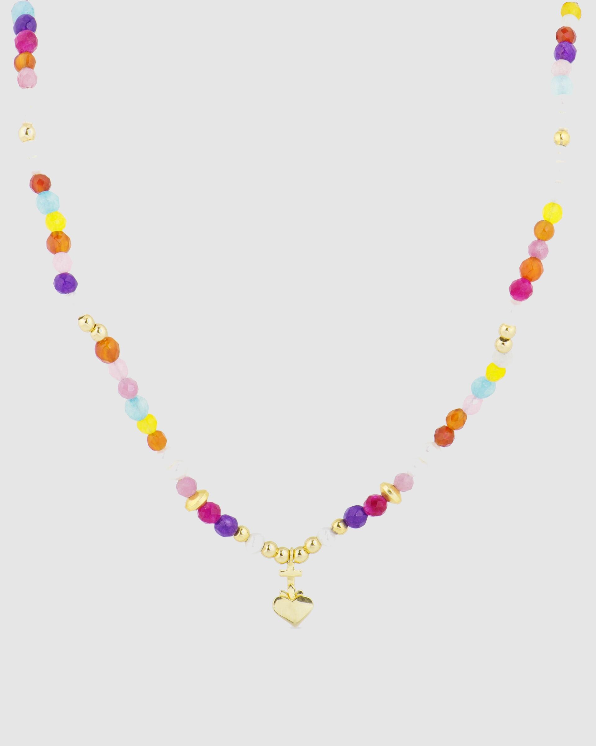 Colar Trendy de Prata de Lei 925 com Acabamento em Ouro de 18 Quilates e Cristal Multicolor Ouro-1