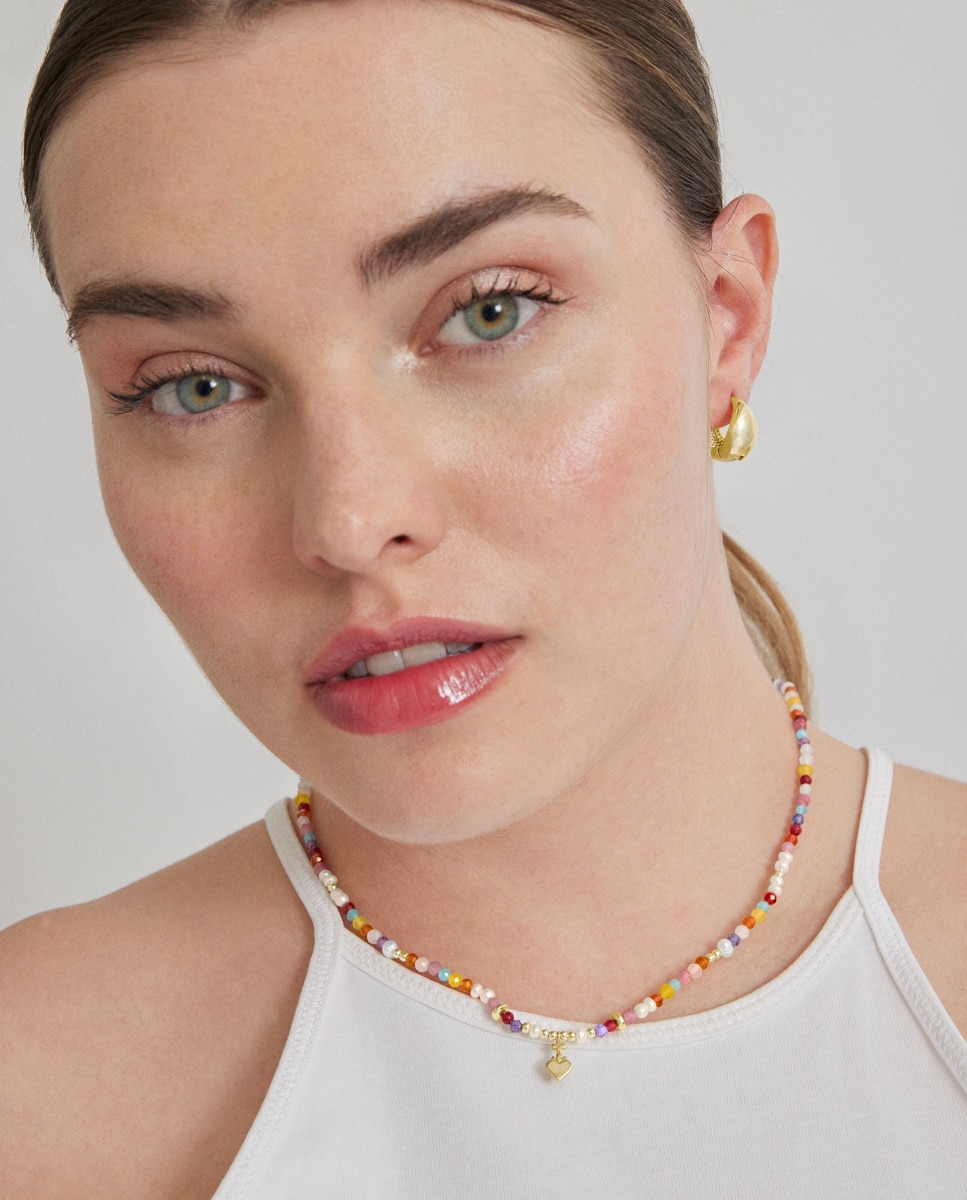 Colar Trendy de Prata de Lei 925 com Acabamento em Ouro de 18 Quilates e Cristal Multicolor Ouro-2
