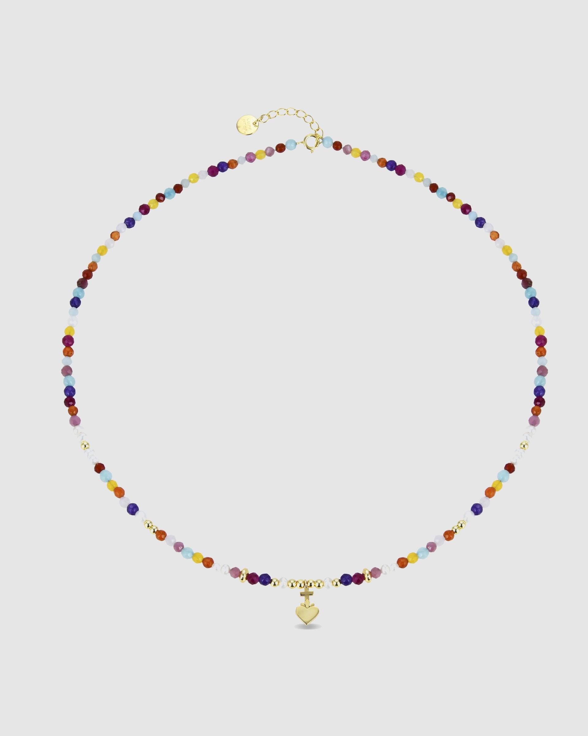 Colar Trendy de Prata de Lei 925 com Acabamento em Ouro de 18 Quilates e Cristal Multicolor Ouro-3