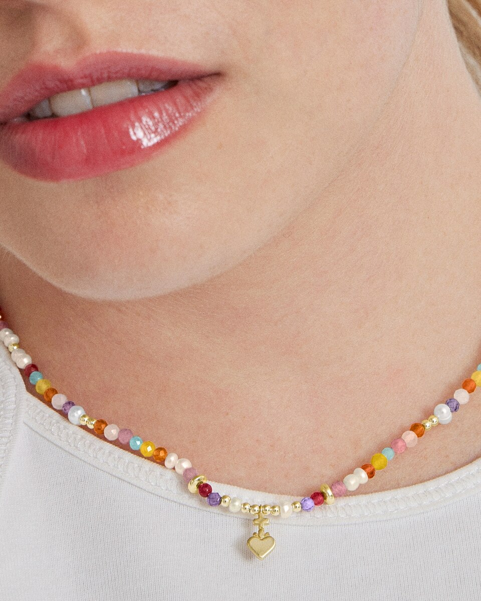Colar Trendy de Prata de Lei 925 com Acabamento em Ouro de 18 Quilates e Cristal Multicolor Ouro-4