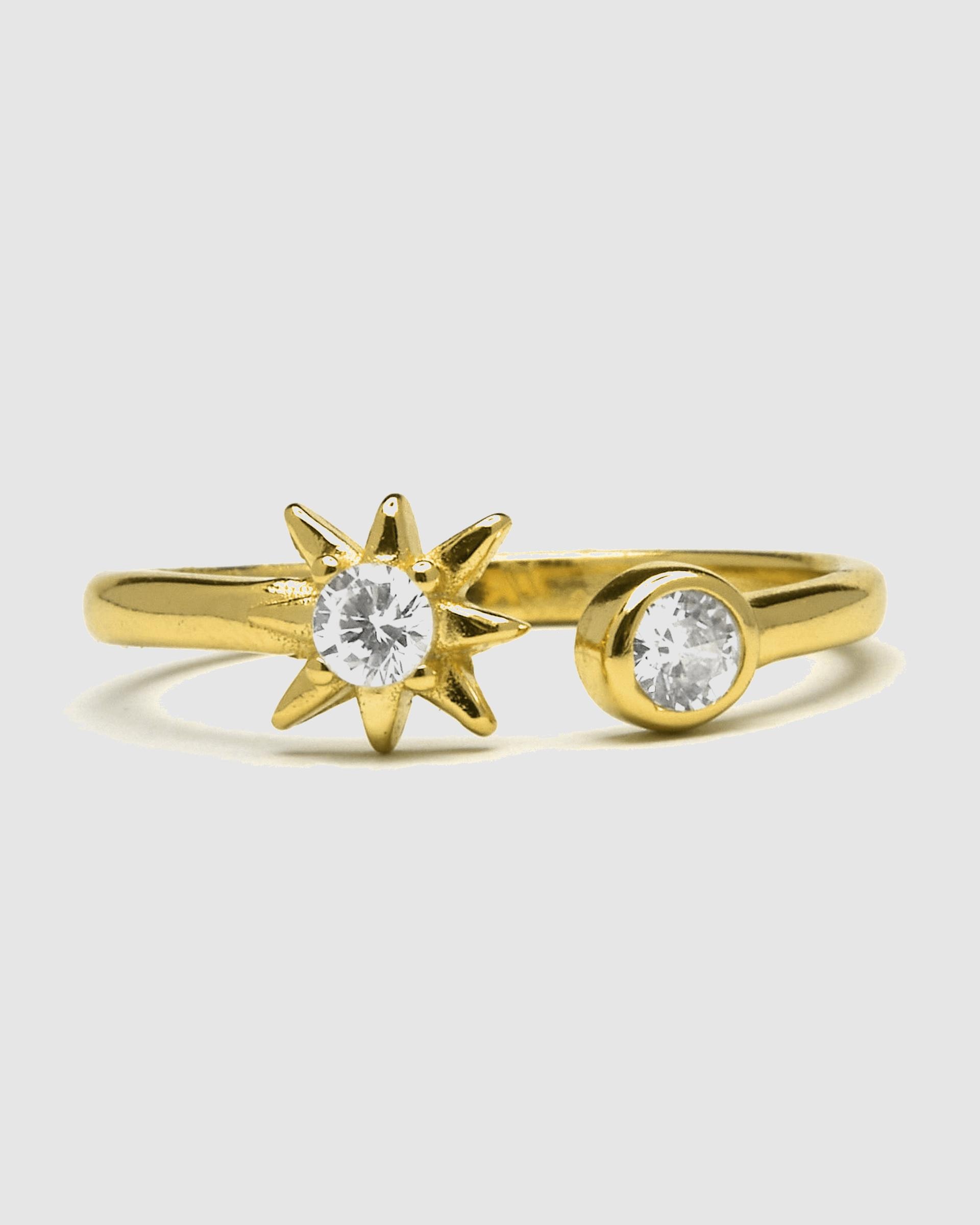 Anel Ajustável Pede Um Desejo de Prata de Lei 925 com Acabamento em Ouro de 18 Quilates e Zirconita Brilhante Ouro-3