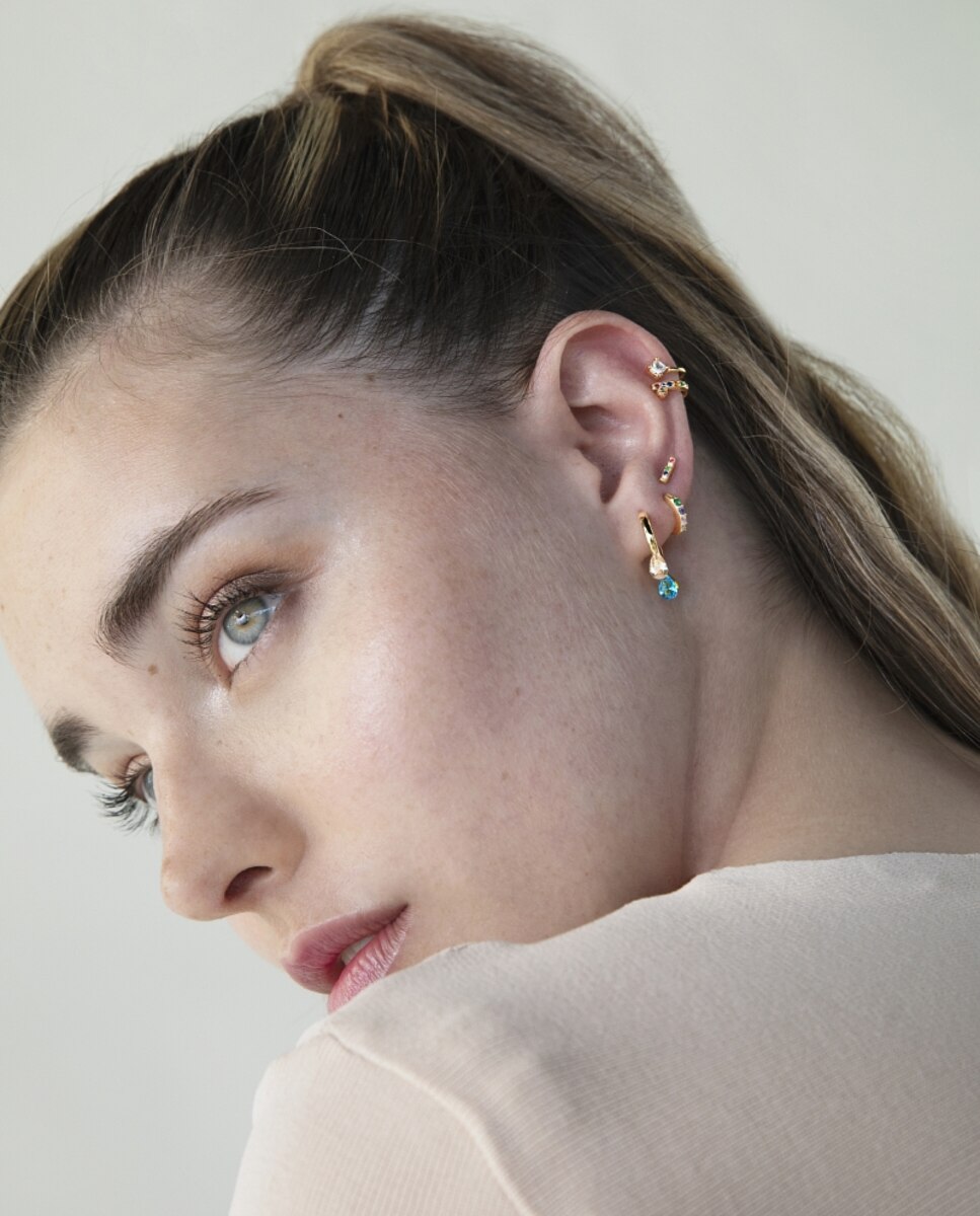 Piercing Personalizável de Prata de Lei 925 com Acabamento em Ouro Amarelo de 18 Quilates e Zirconita Multicolor Ouro-2