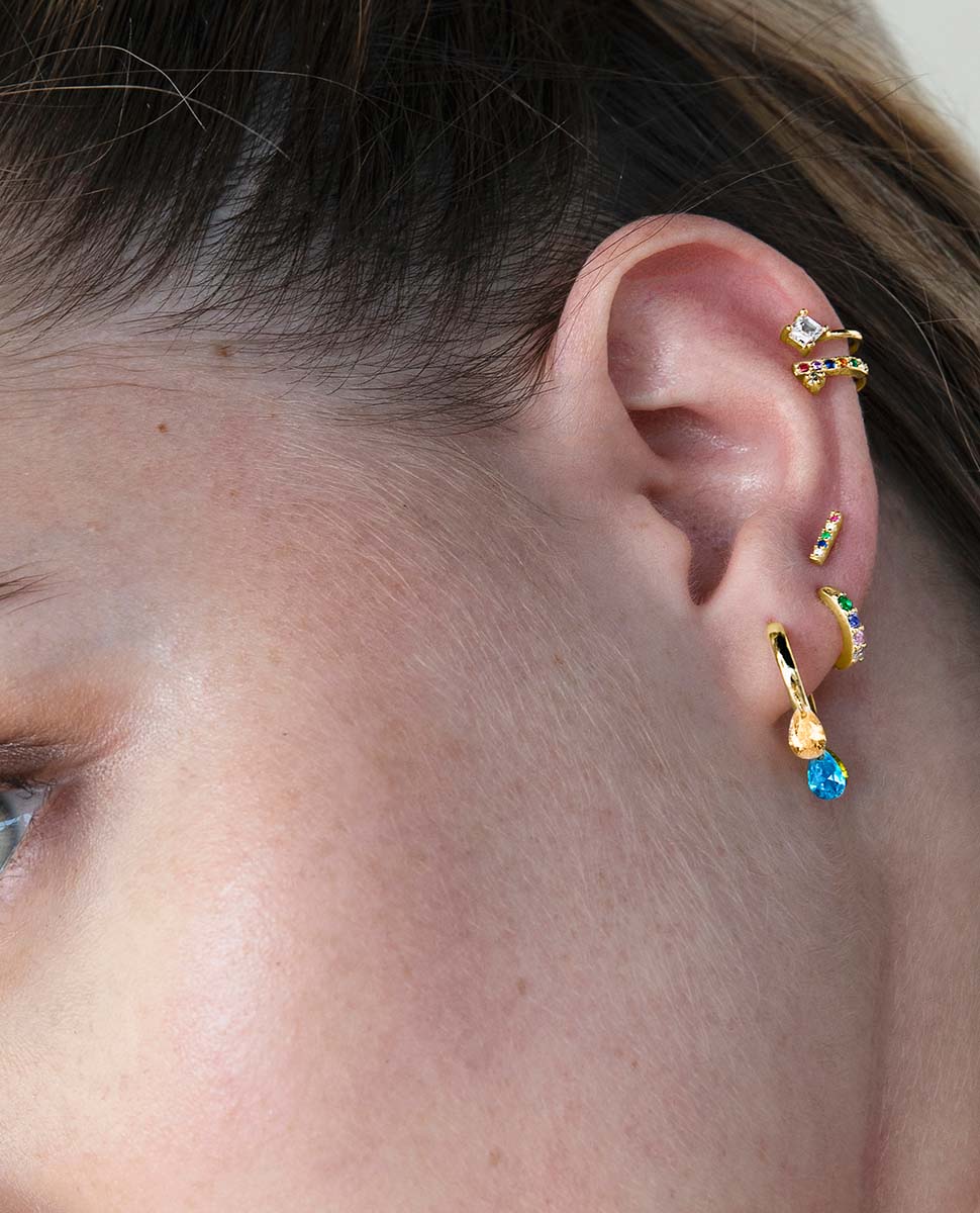 Piercing Personalizável de Prata de Lei 925 com Acabamento em Ouro Amarelo de 18 Quilates e Zirconita Multicolor Ouro-3