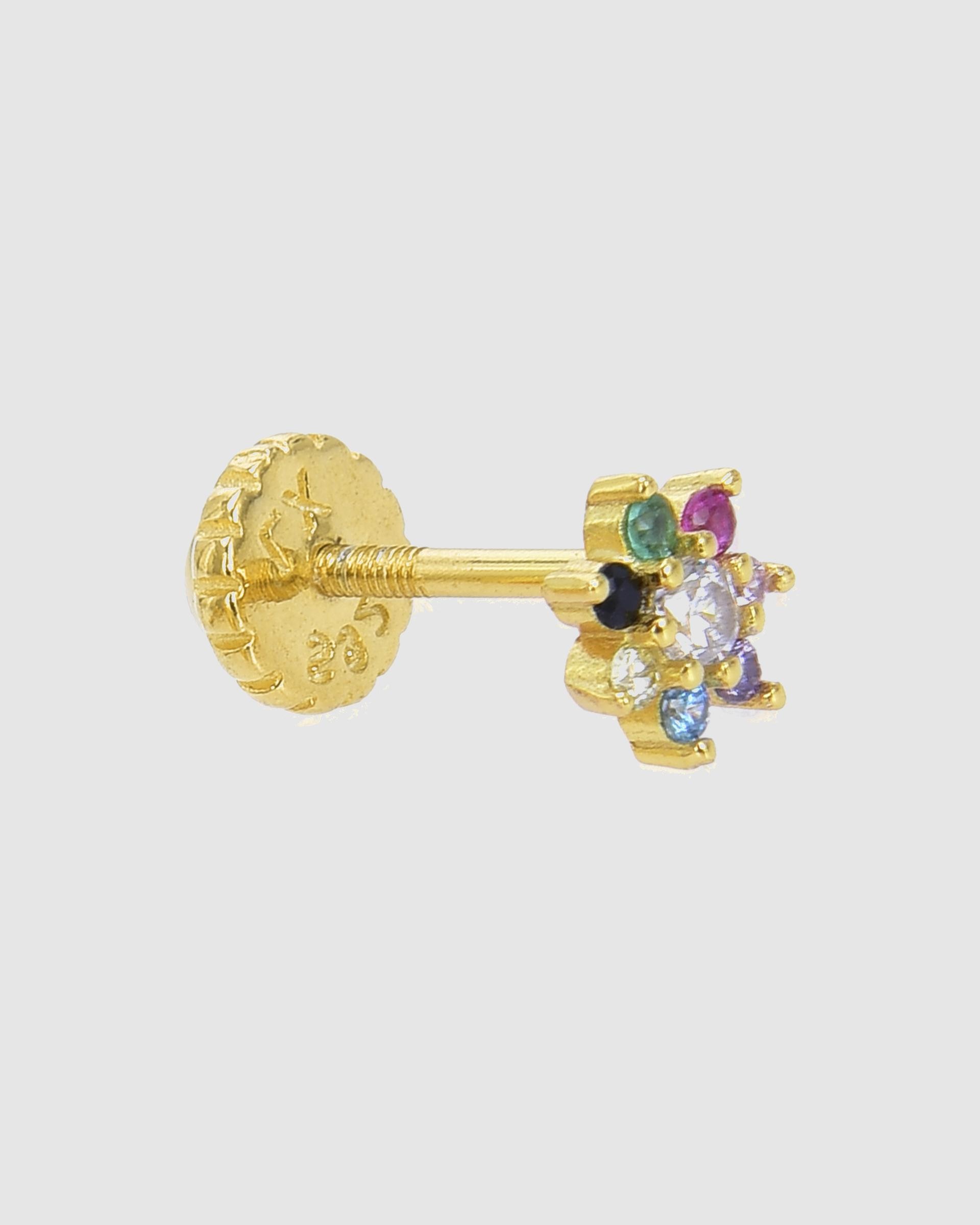 Piercing Personalizável de Prata de Lei 925 com Acabamento em Ouro de 18 Quilates e Zirconita Multicolor Ouro-1