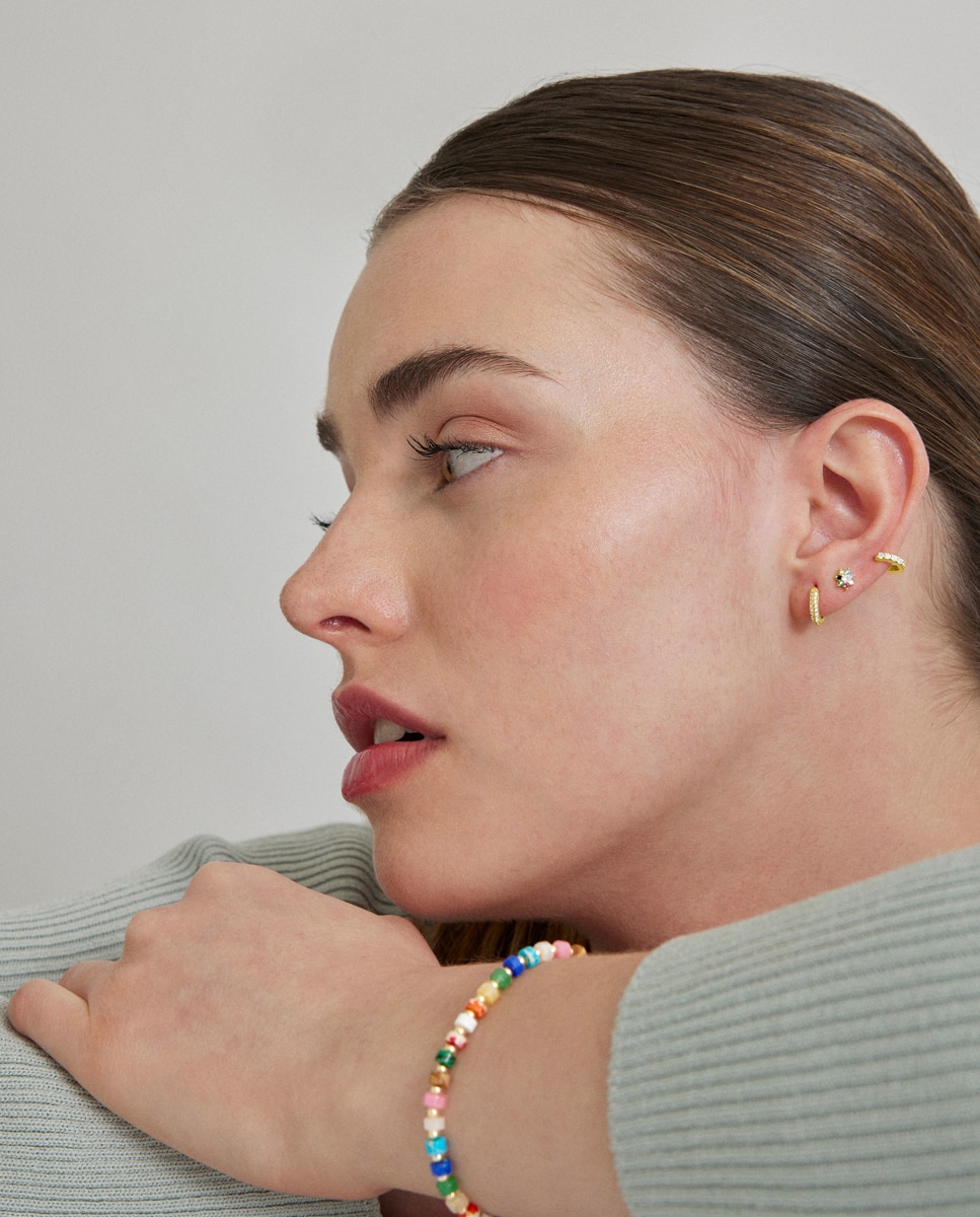 Piercing Personalizável de Prata de Lei 925 com Acabamento em Ouro de 18 Quilates e Zirconita Multicolor Ouro-2