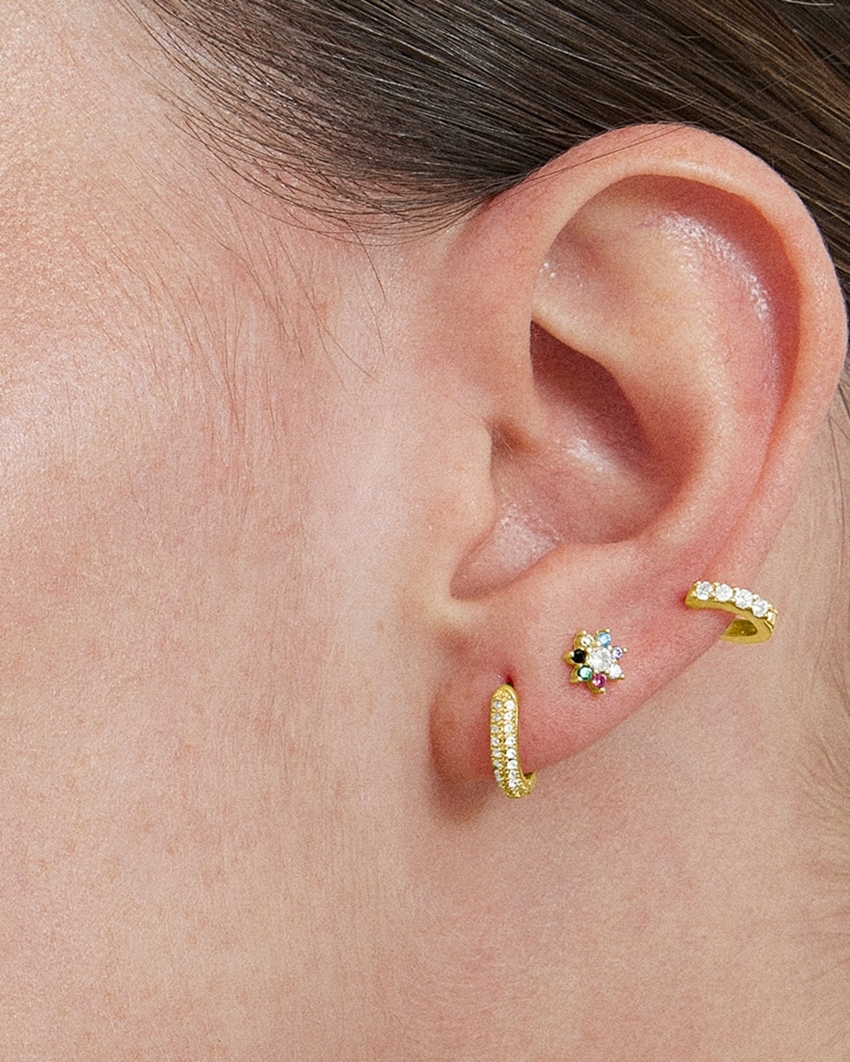 Piercing Personalizável de Prata de Lei 925 com Acabamento em Ouro de 18 Quilates e Zirconita Multicolor Ouro-4