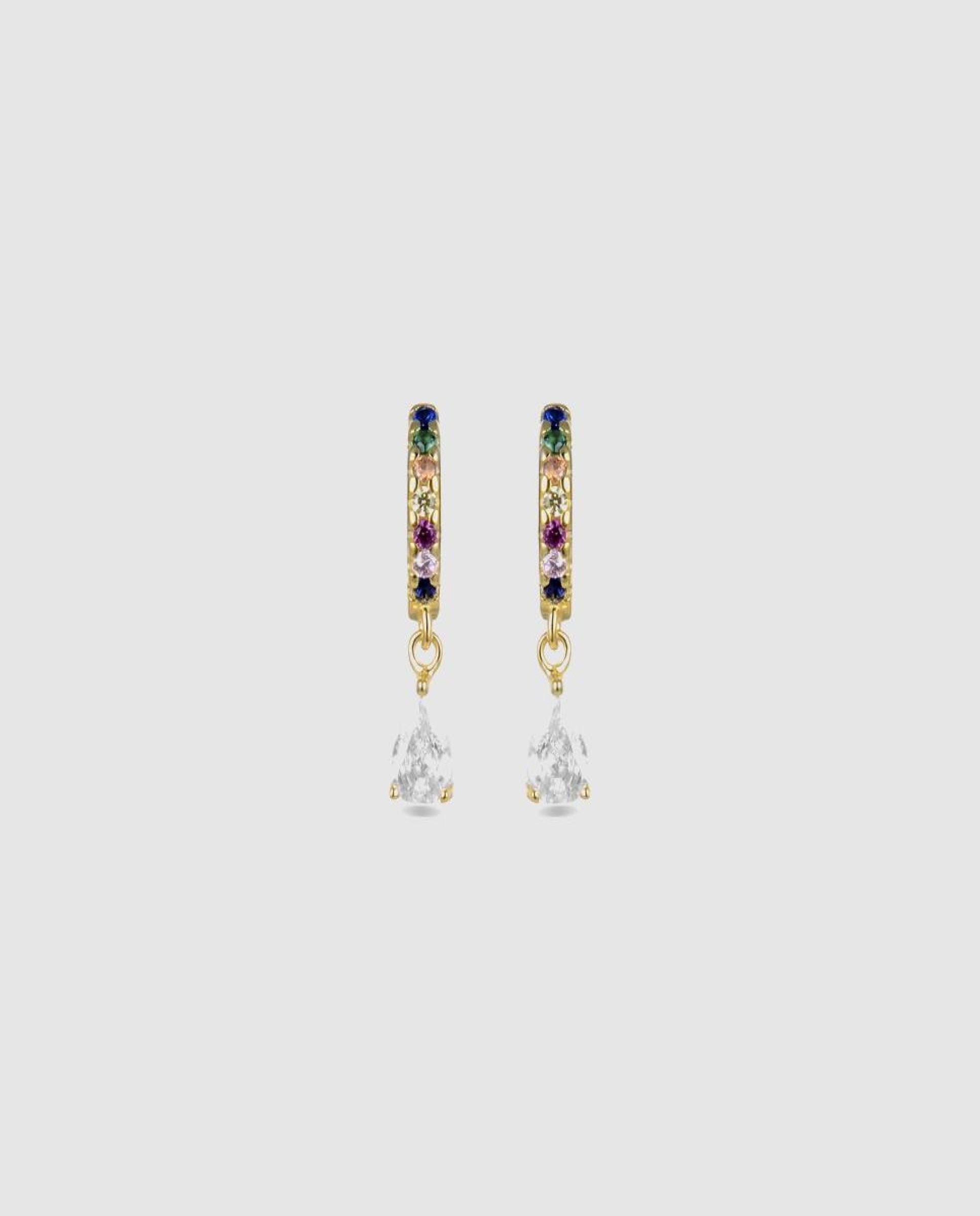 Brincos de Argola Trendy de Prata de Lei 925 com Acabamento em Ouro de 18 Quilates e Zirconita Multicolor Multicolor-1