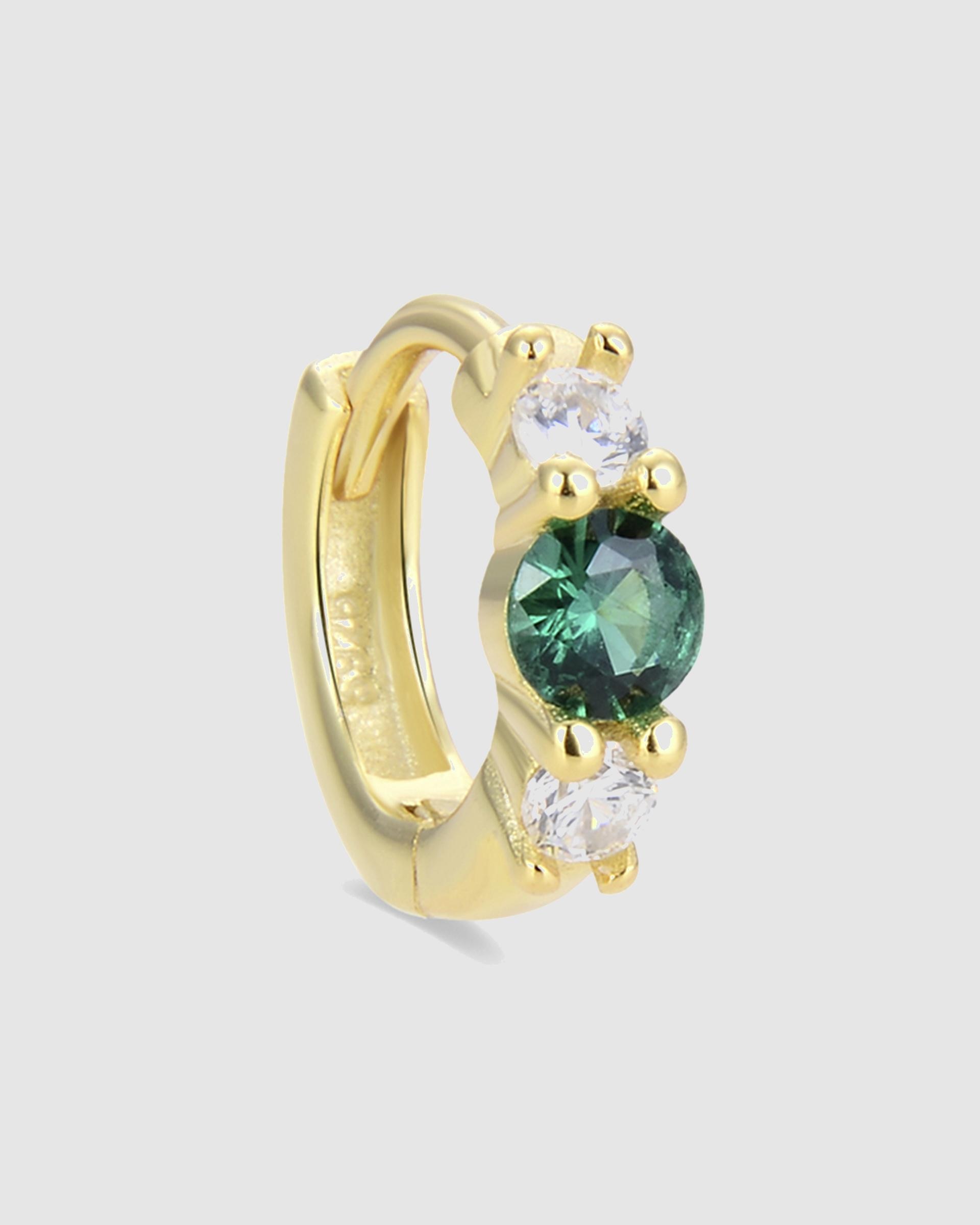 Piercing Personalizável de Prata de Lei 925 com Acabamento em Ouro de 18 Quilates e Zirconita Esmeralda Verde-1
