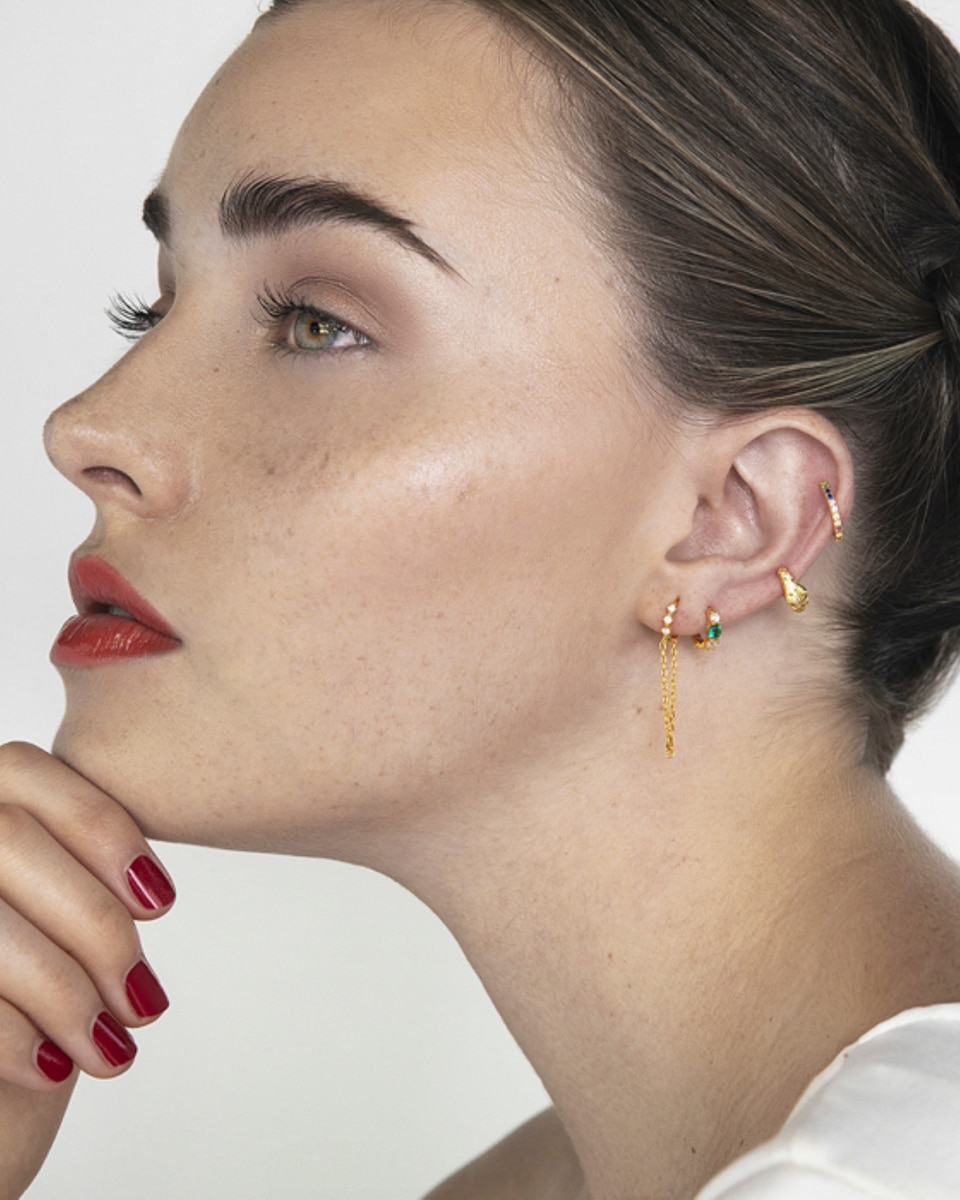 Piercing Personalizável de Prata de Lei 925 com Acabamento em Ouro de 18 Quilates e Zirconita Esmeralda Verde-2
