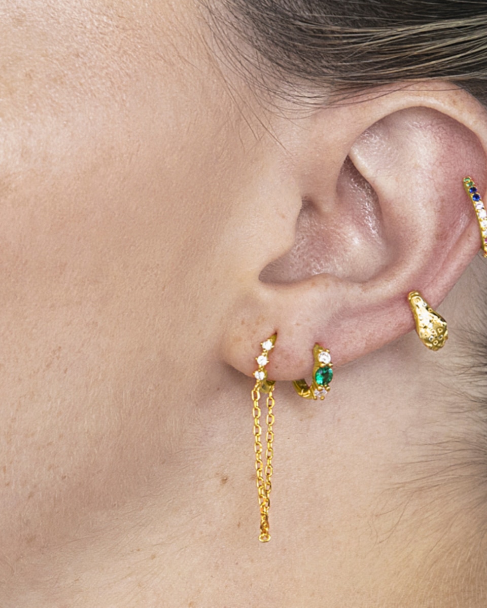 Piercing Personalizável de Prata de Lei 925 com Acabamento em Ouro de 18 Quilates e Zirconita Esmeralda Verde-4