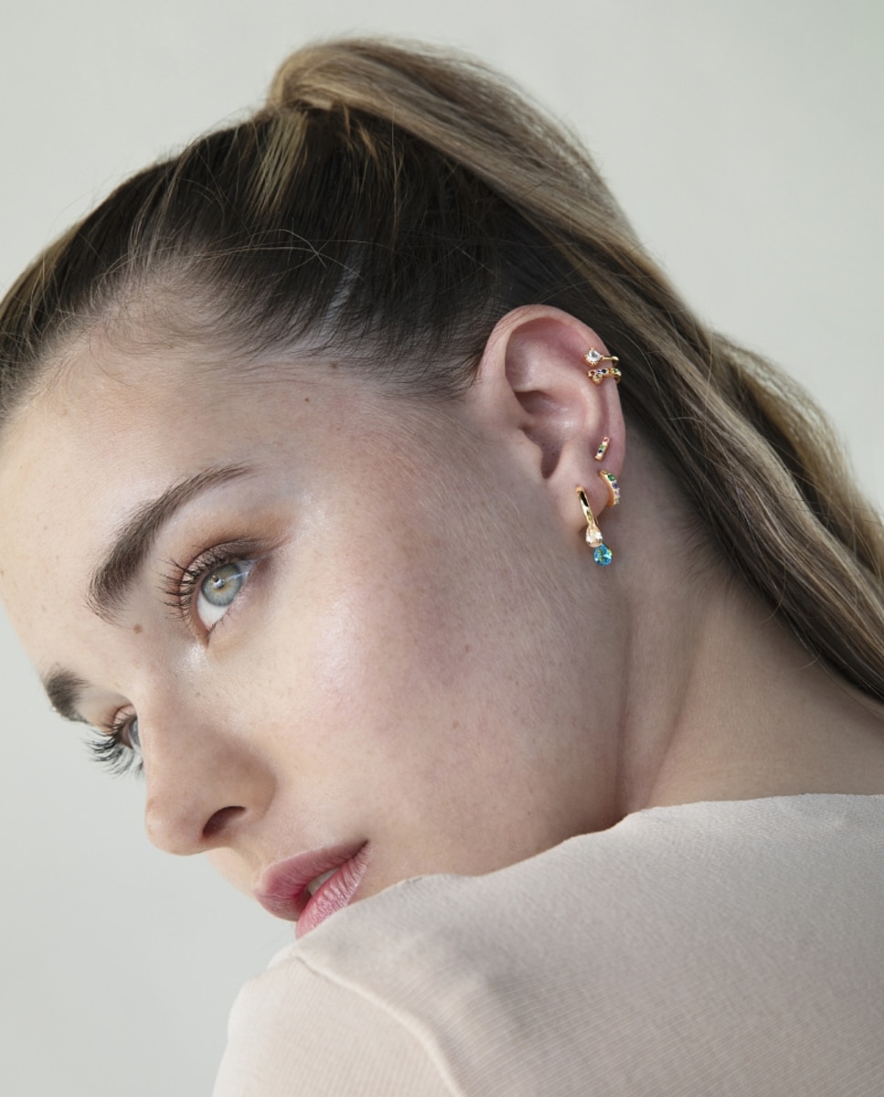 Piercing Personalizável de Prata de Lei 925 com Acabamento em Ouro de 18 Quilates e Zirconita Multicolor Ouro-2