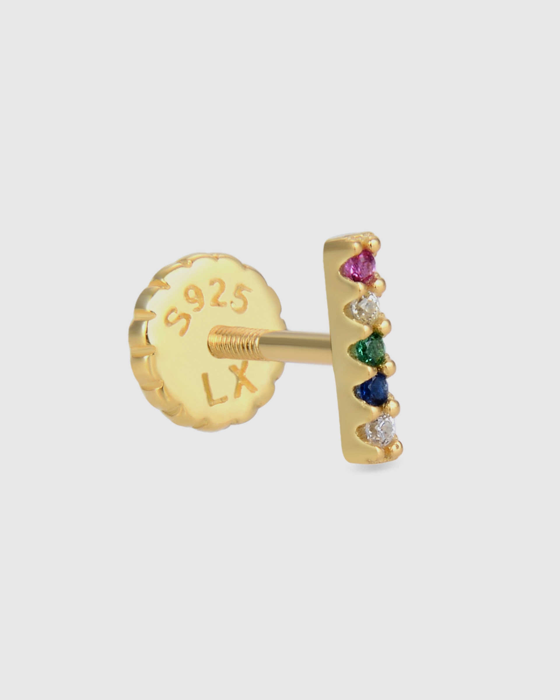 Piercing Personalizável de Prata de Lei 925 com Acabamento em Ouro de 18 Quilates e Zirconita Multicolor Ouro-3