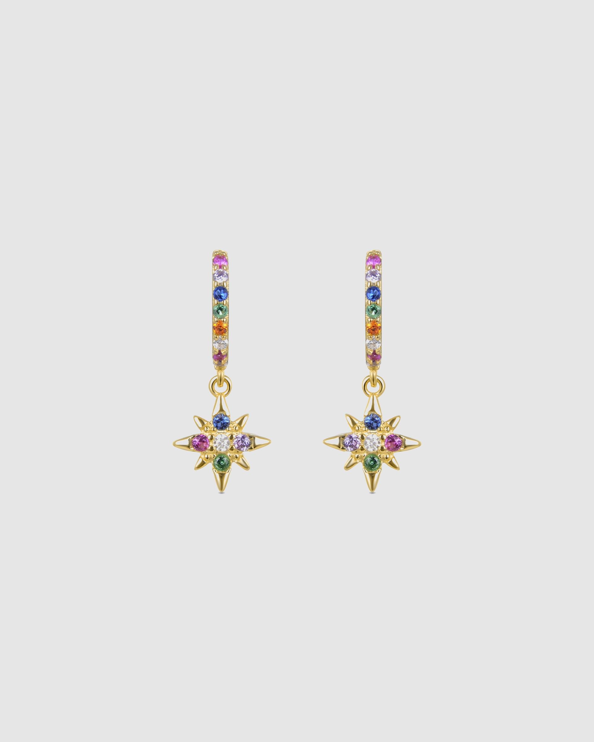 Brincos de Argola Trendy de Prata de Lei 925 com Acabamento em Ouro de 18 Quilates e Zirconita Multicolor Ouro-1
