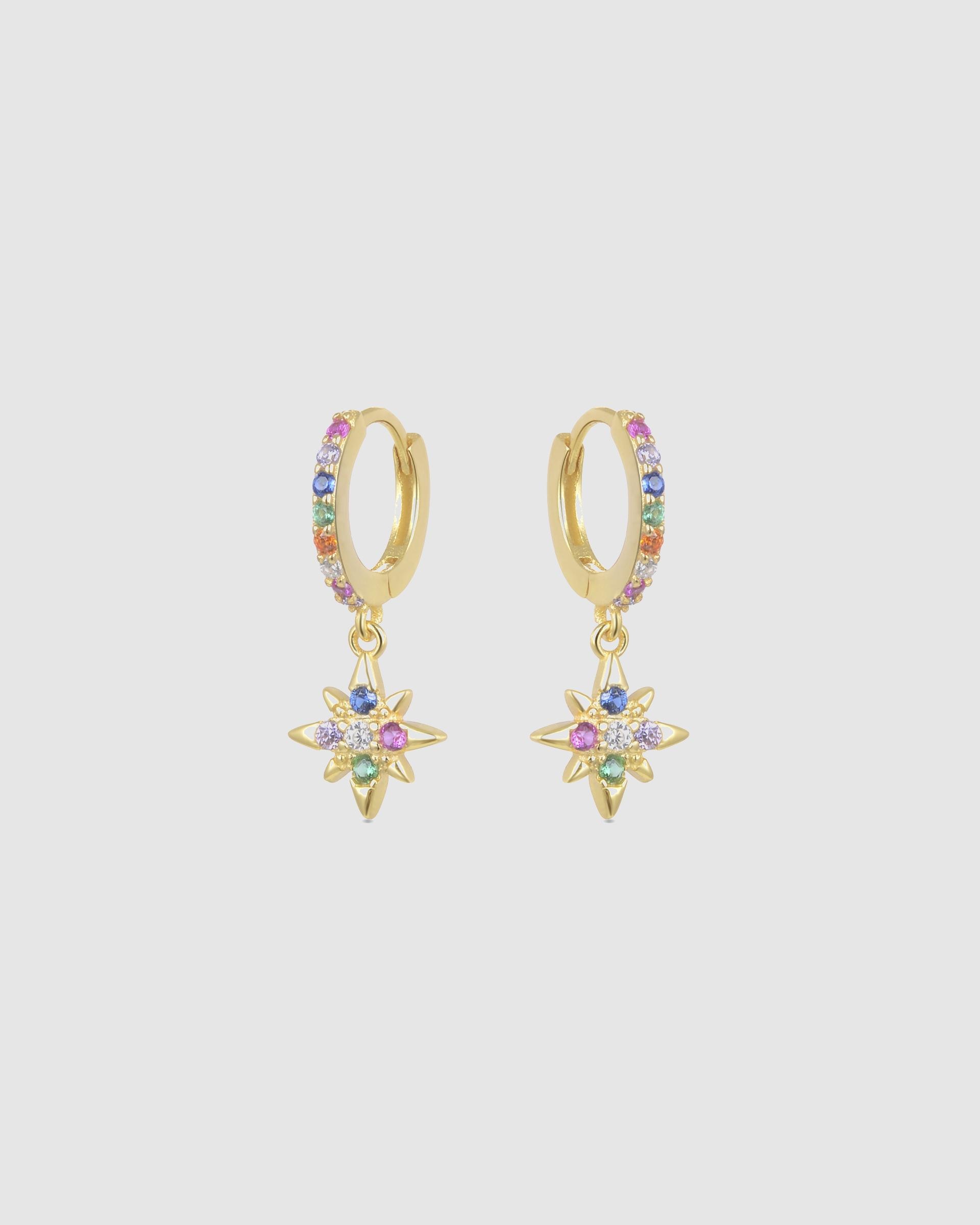 Brincos de Argola Trendy de Prata de Lei 925 com Acabamento em Ouro de 18 Quilates e Zirconita Multicolor Ouro-3